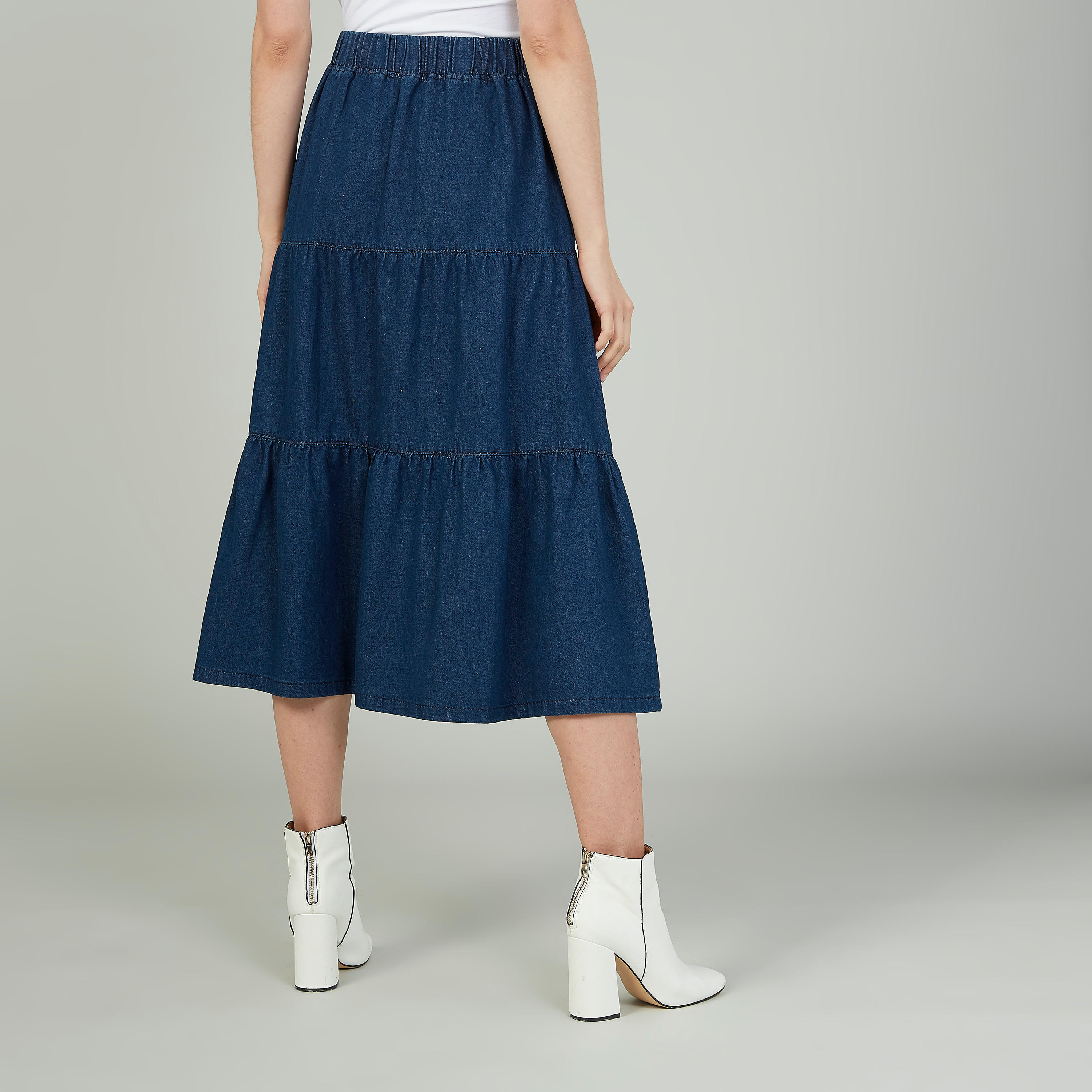 Plain Midi A-line Skirt with Elasticised Waistband-women-clothing-bottoms-skirts-image-4