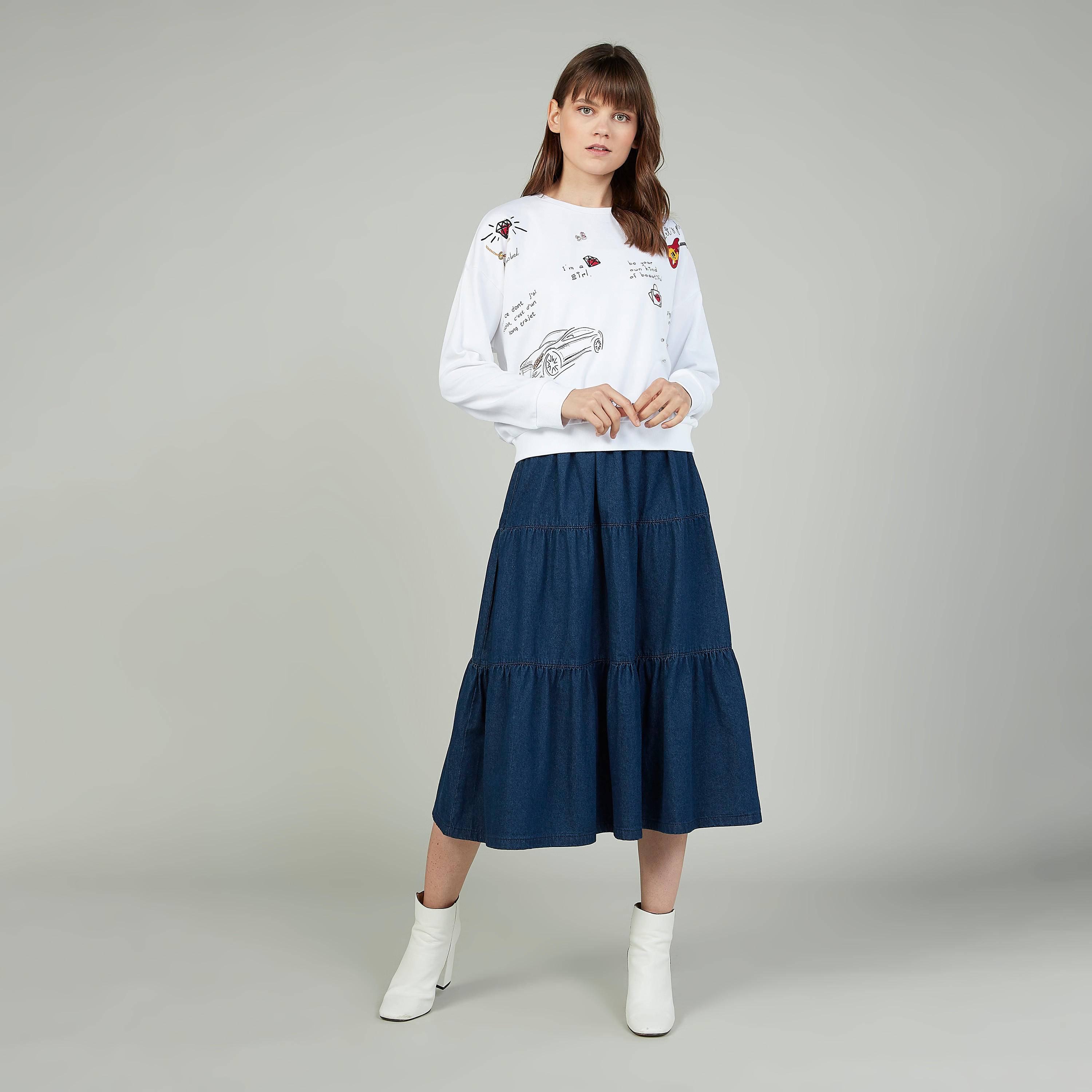 Plain Midi A-line Skirt with Elasticised Waistband-women-clothing-bottoms-skirts-image-5