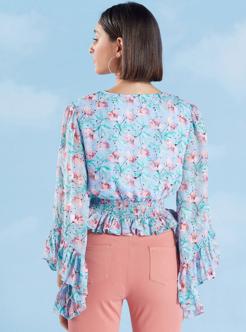 بلوزة قصيرة بياقة V ودرزات طبعات زهرية-women-clothing-shirtsandblouses-blouses-image-4