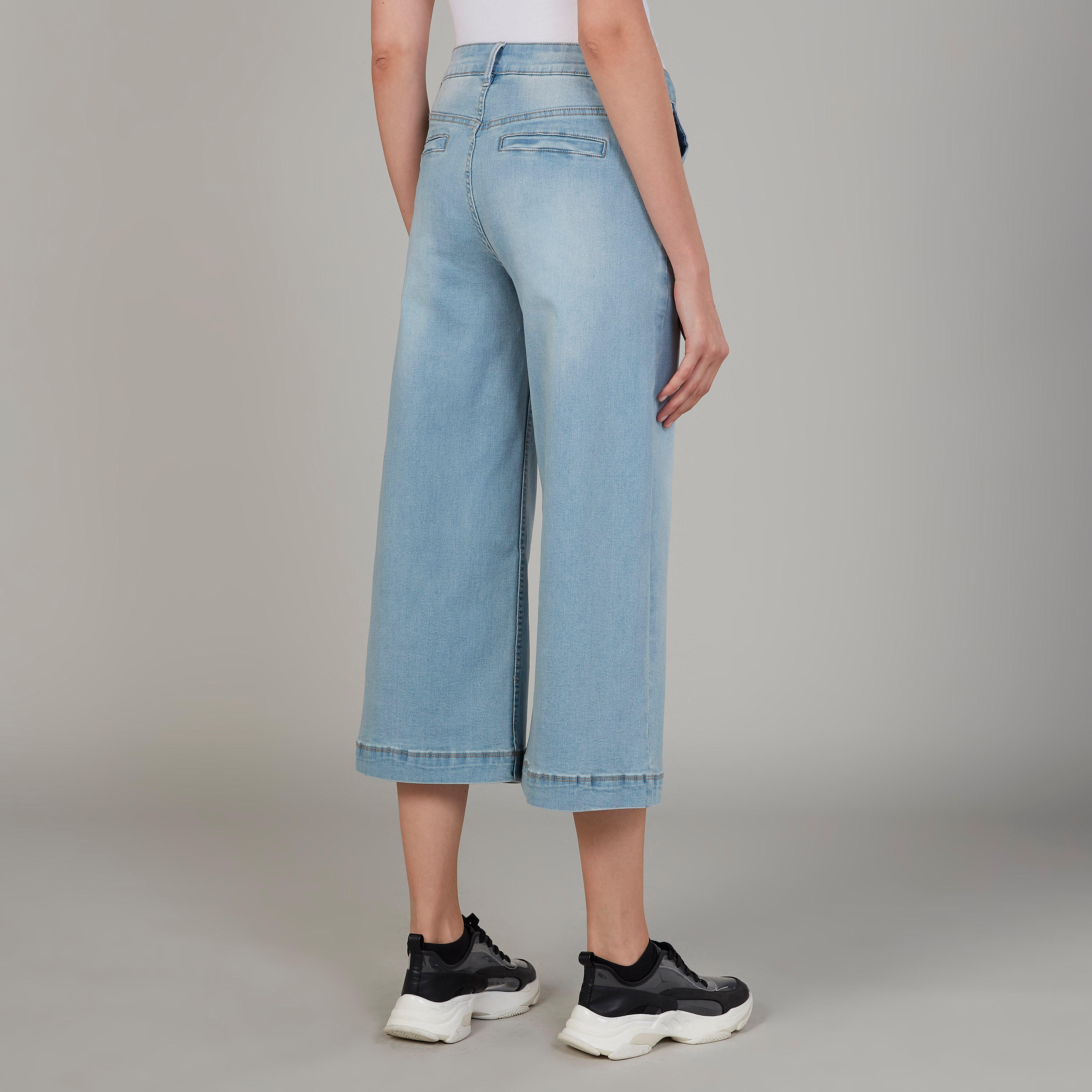 بنطلون جينز سادة واسع وخصر متوسط الارتفاع وجيوب وحلقات للحزام-women-clothing-bottoms-trousers-image-4