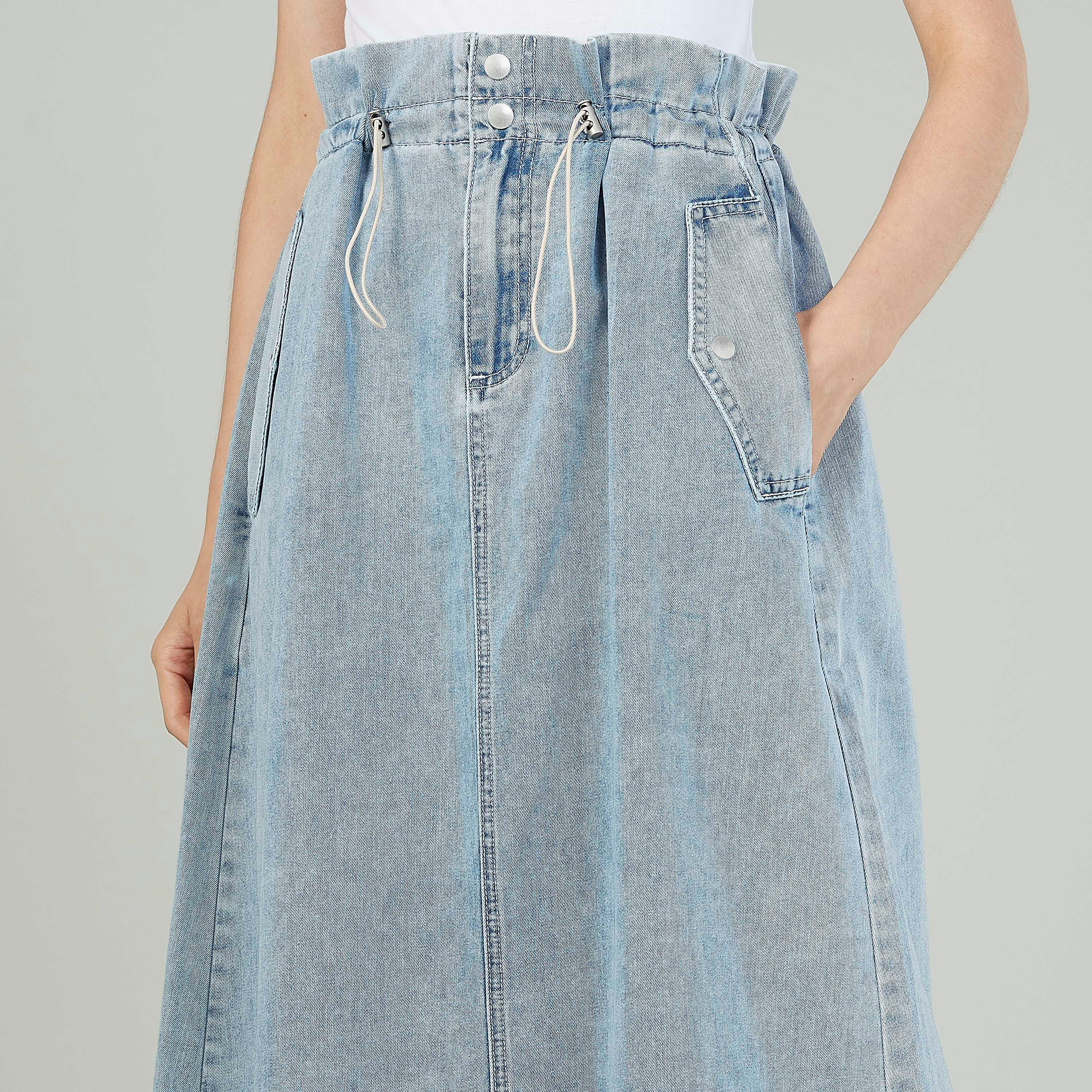 تنورة سادة إيه لاين متوسطة الطول بجيوب وخصر بيبرباج-women-clothing-bottoms-skirts-image-3