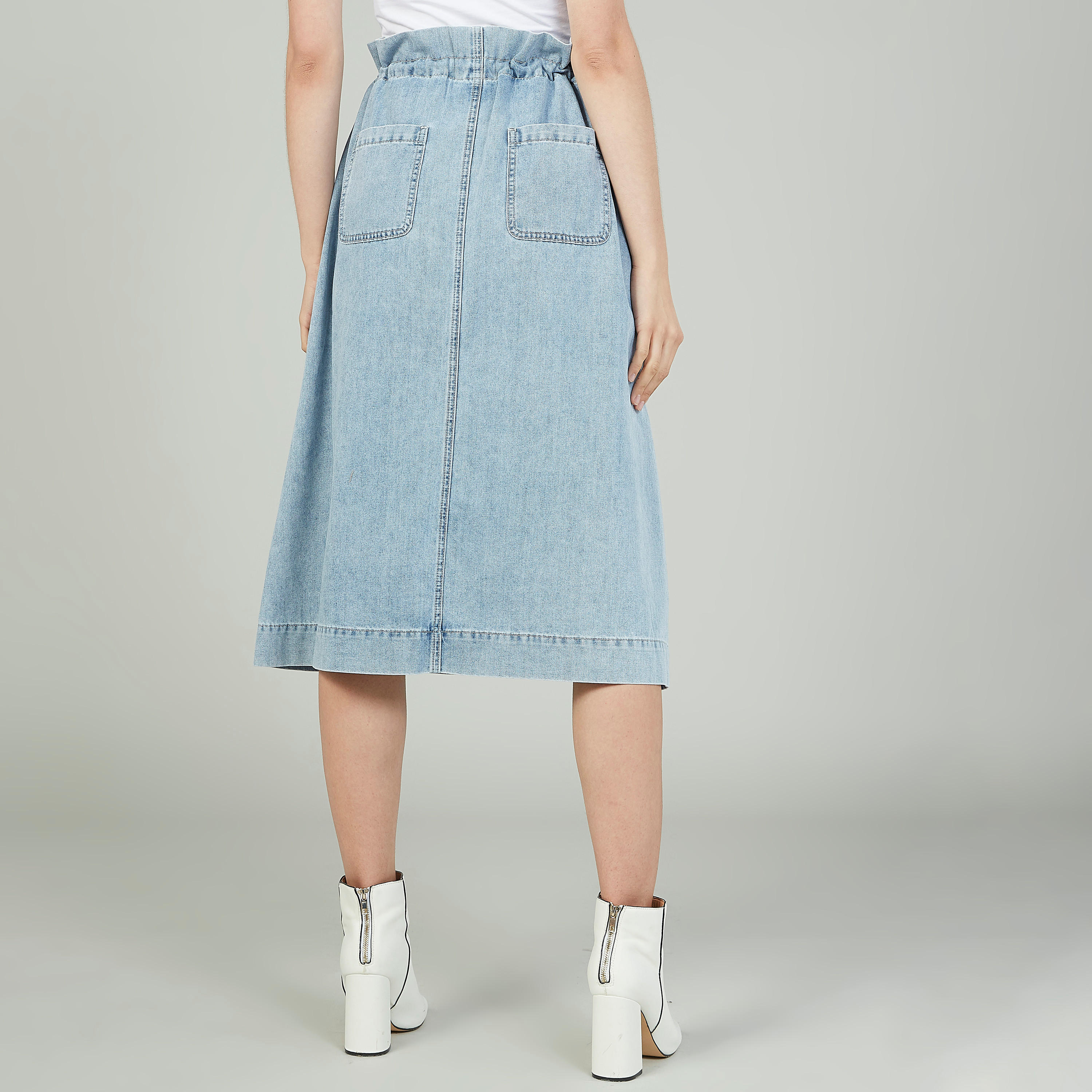 تنورة سادة إيه لاين متوسطة الطول بجيوب وخصر بيبرباج-women-clothing-bottoms-skirts-image-4