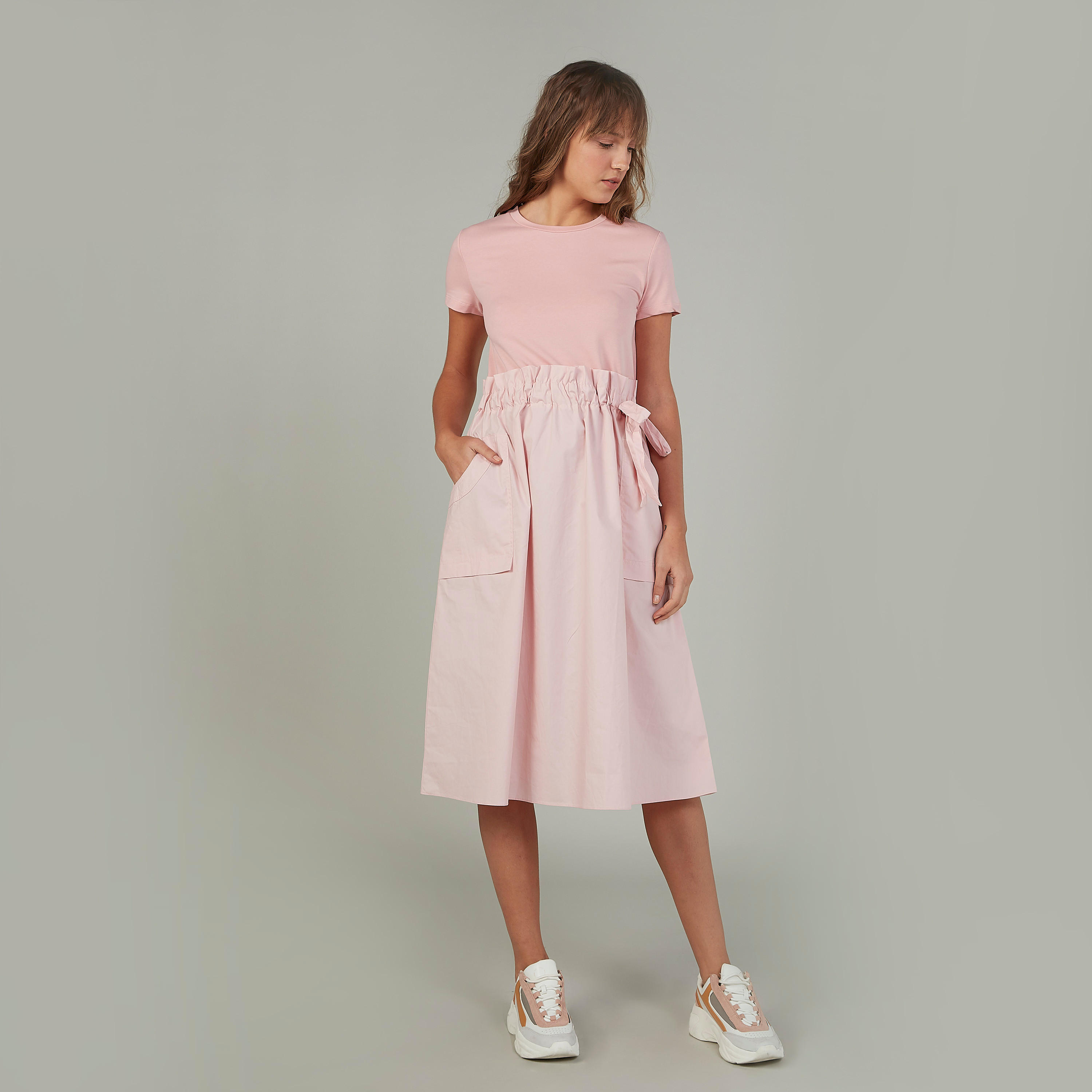 فستان إيه لاين سادة متوسط الطول بدرزات وجيوب-women-clothing-dresses-image-2