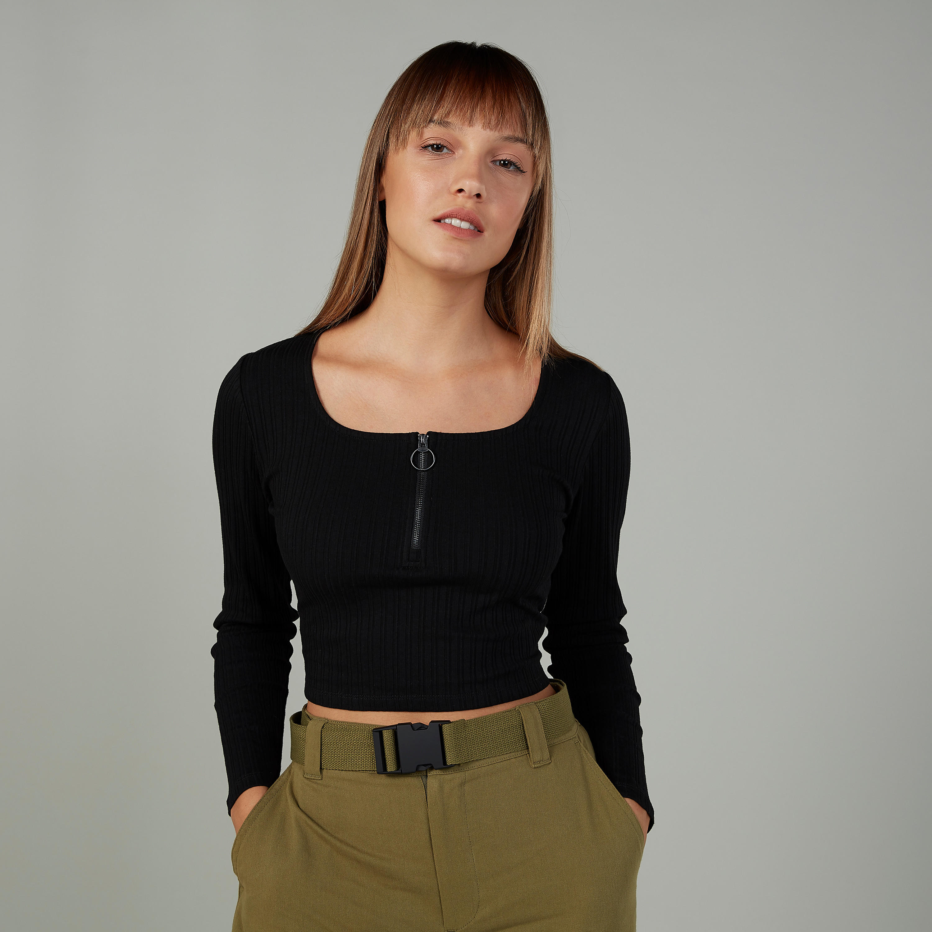تيشيرت بارز الملمس بياقة قارب وأكمام طويلة-women-clothing-tshirts-image-5