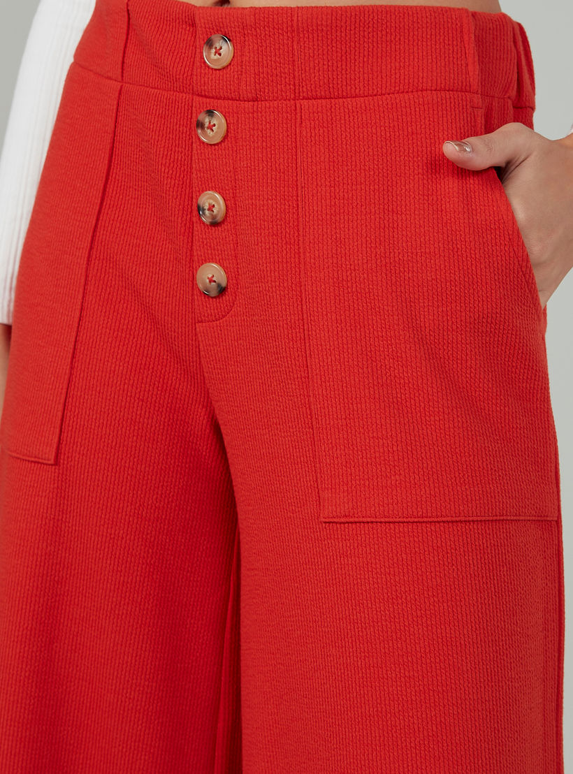 بنطلون واسع بارز الملمس بخصر مطّاطي مرتفع-women-clothing-bottoms-trousers-image-2