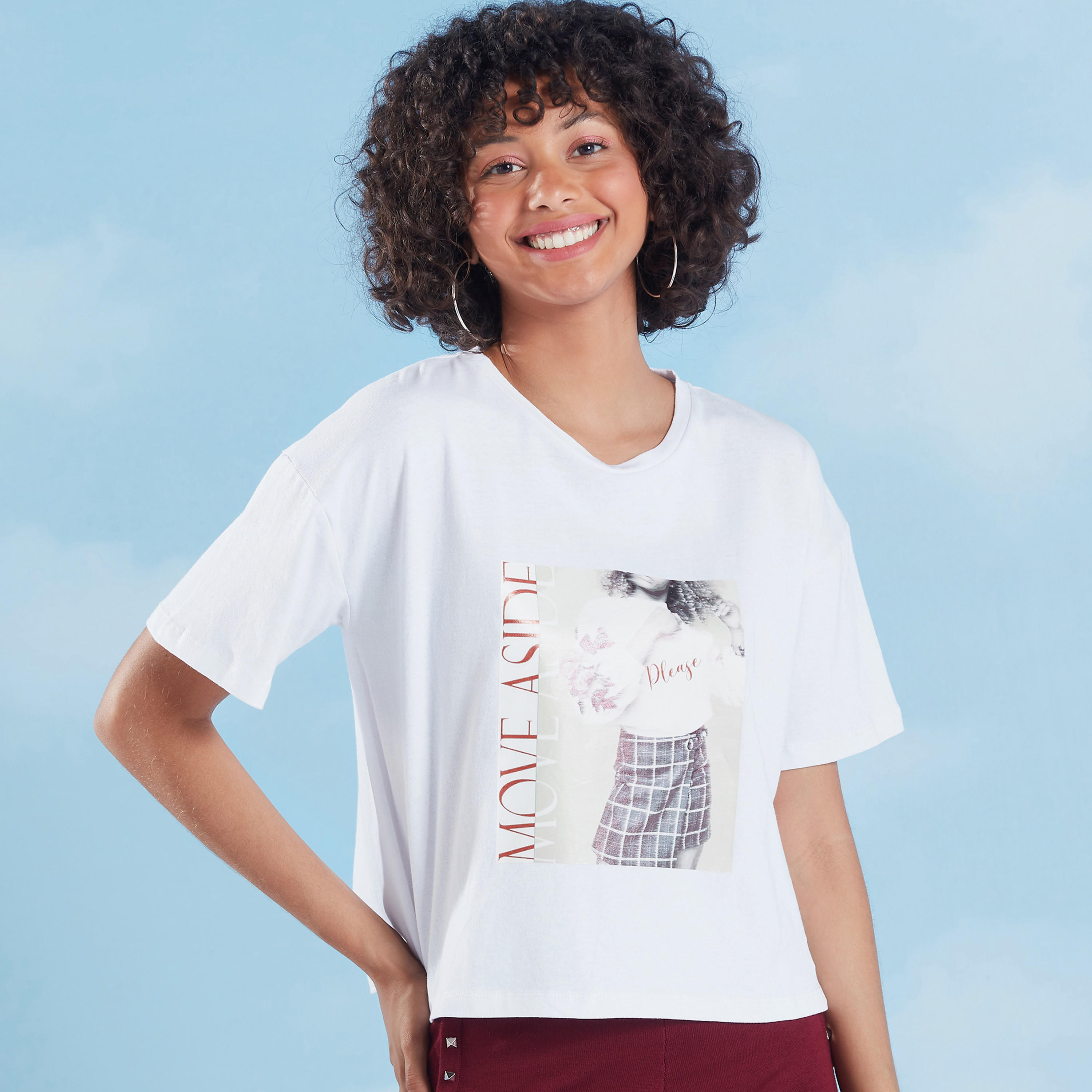 Printed Oversized Crop Top with Crew Neck and Short Sleeves-women-clothing-tshirts-image-1