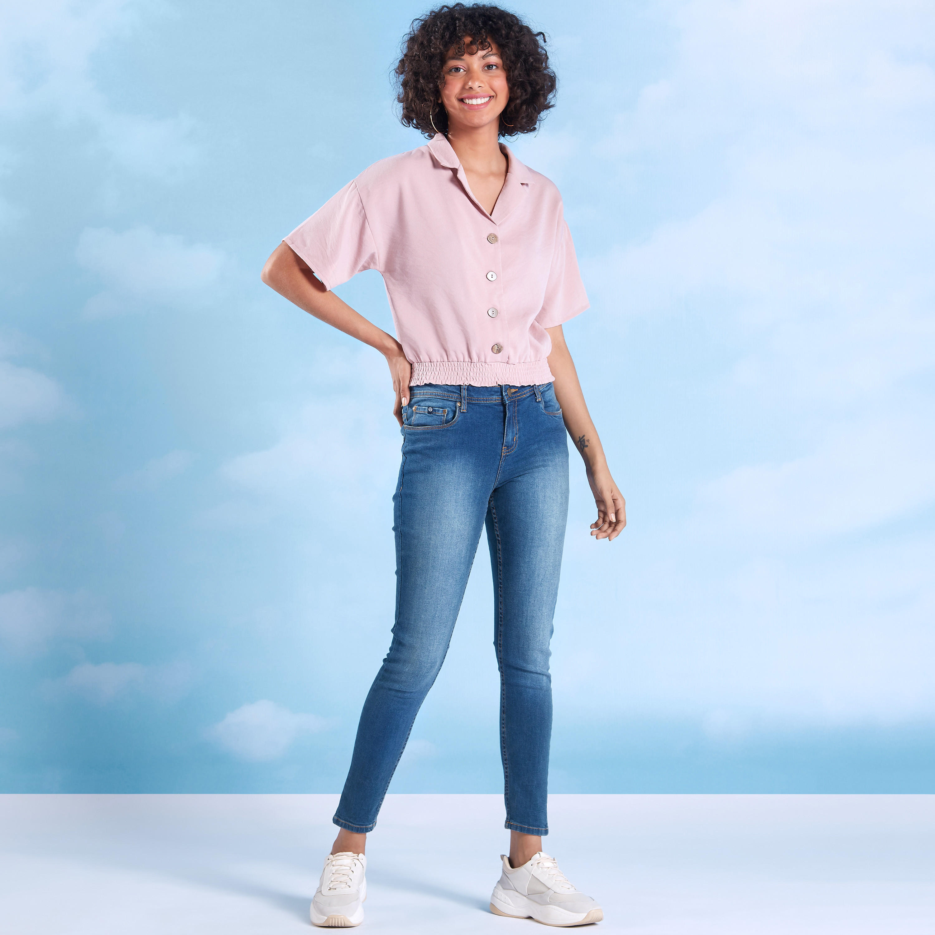 Plain Top with Notched Lapel and Short Sleeves-women-clothing-shirtsandblouses-blouses-image-2