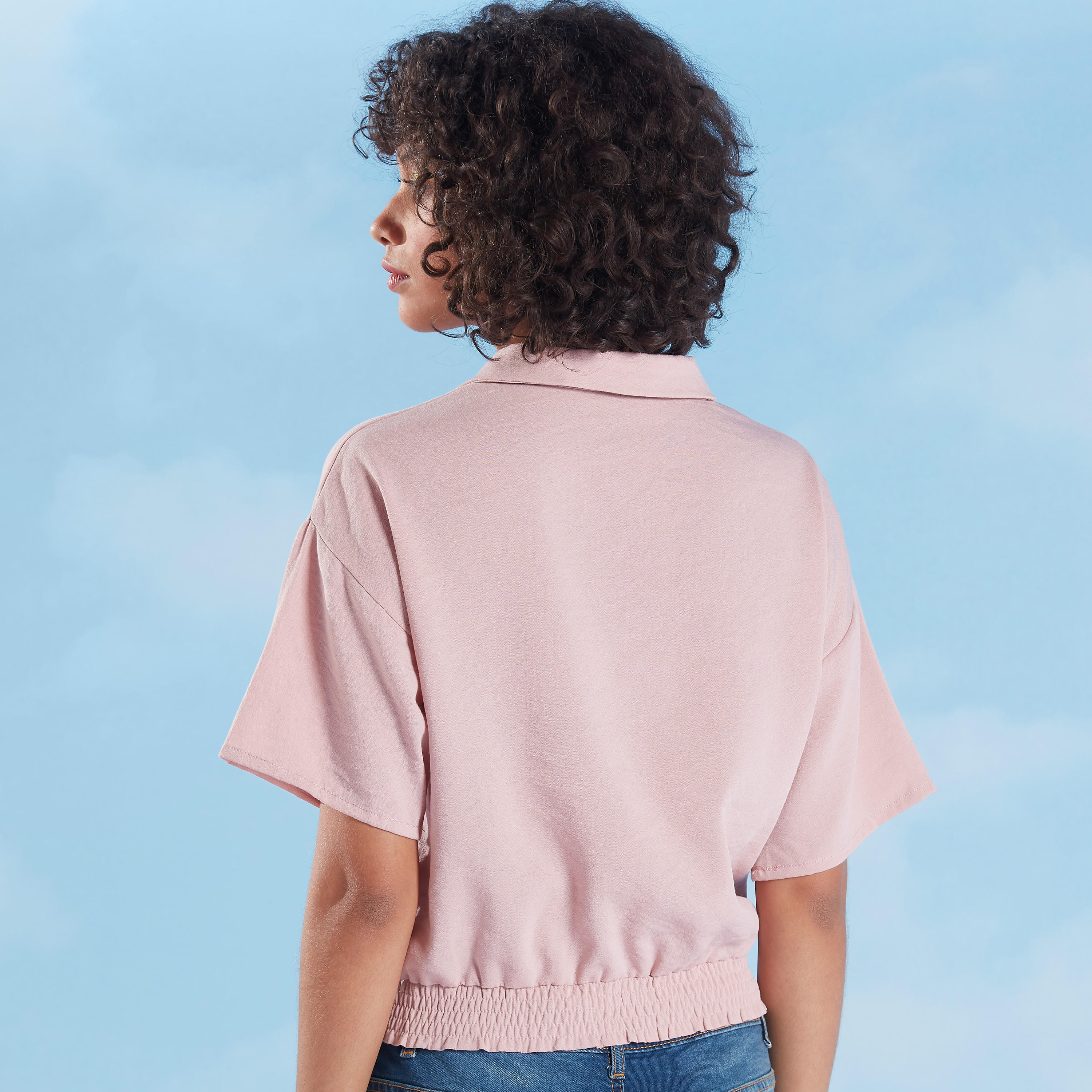Plain Top with Notched Lapel and Short Sleeves-women-clothing-shirtsandblouses-blouses-image-4