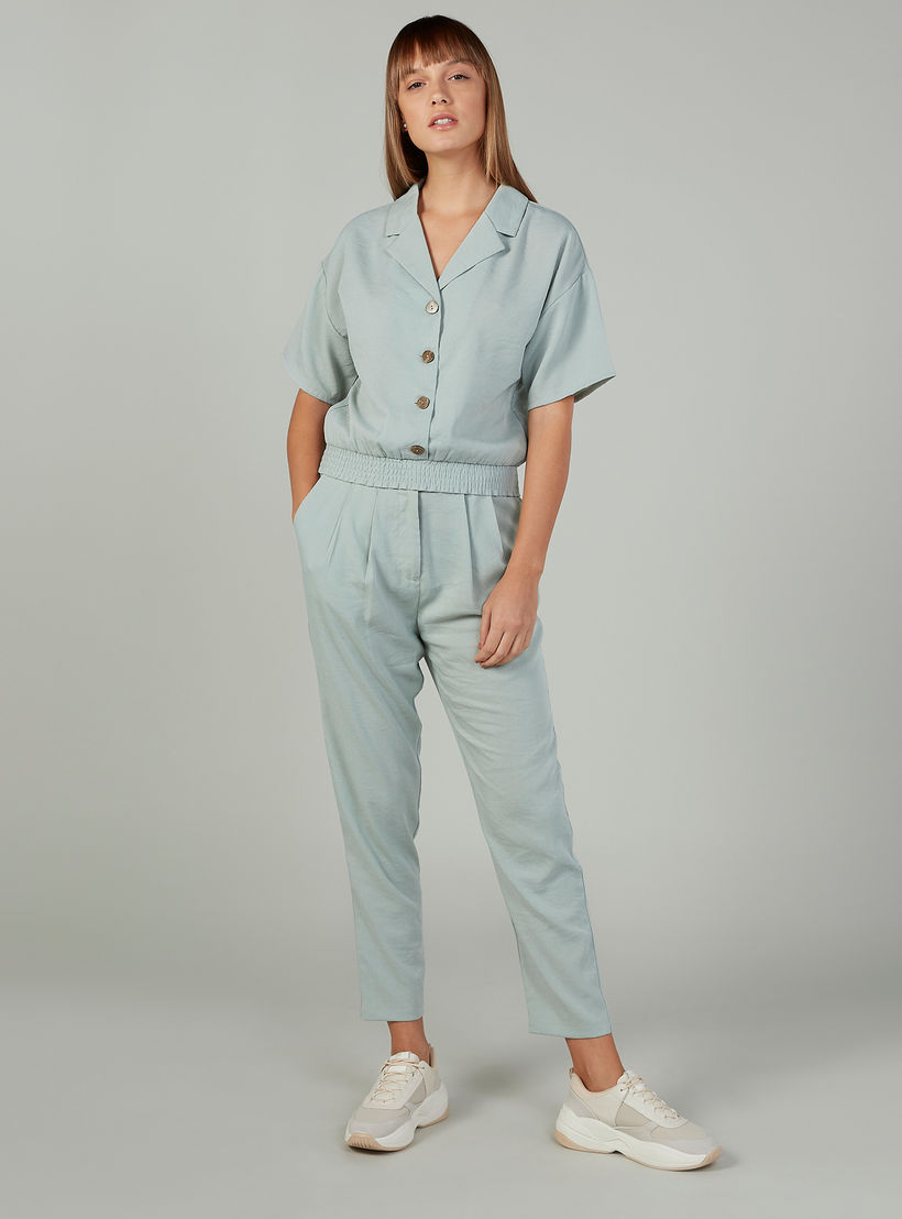 بنطلون واسع الساقين سادة بخصر متوسط الارتفاع وجيوب وأربطة-women-clothing-bottoms-trousers-image-2