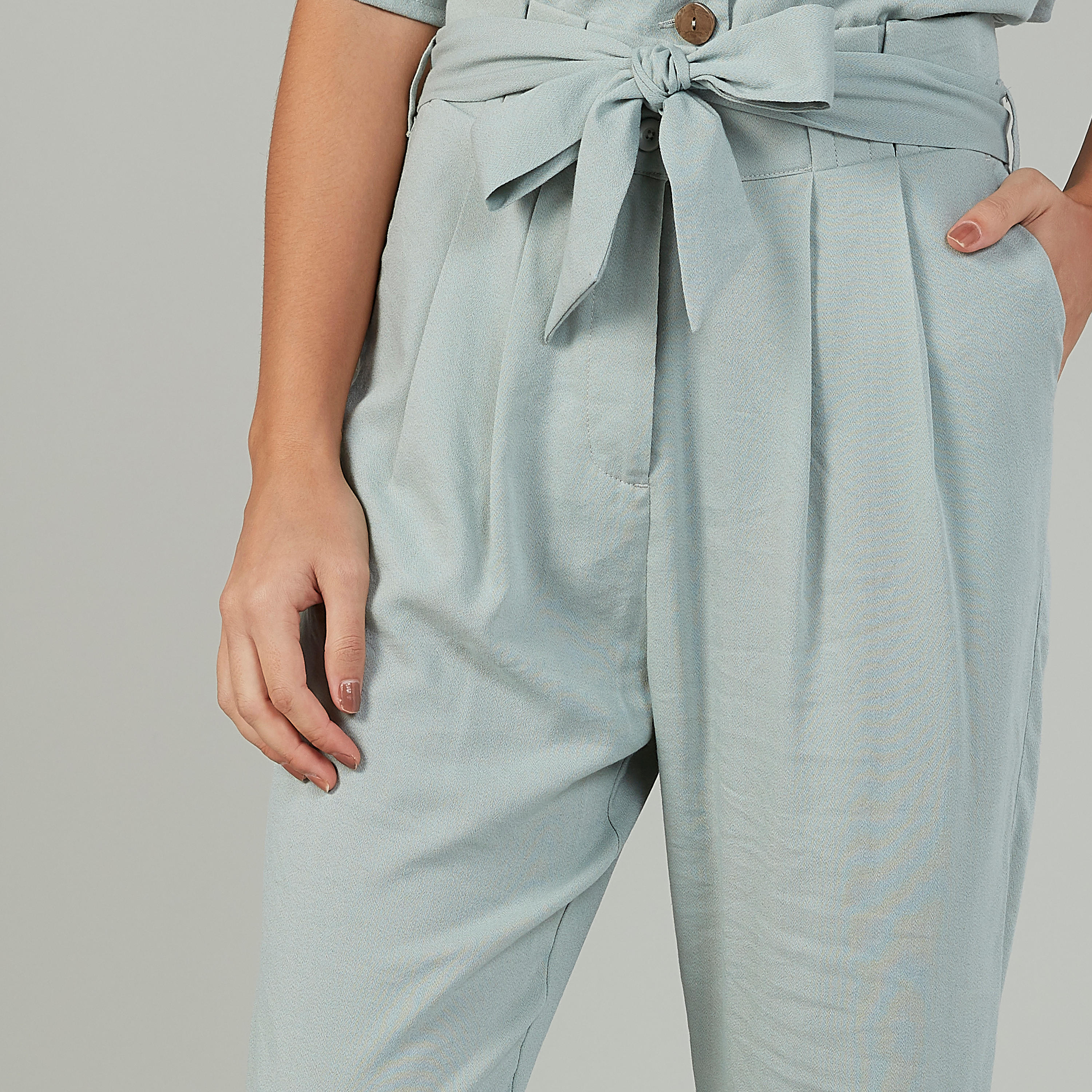 بنطلون واسع الساقين سادة بخصر متوسط الارتفاع وجيوب وأربطة-women-clothing-bottoms-trousers-image-3