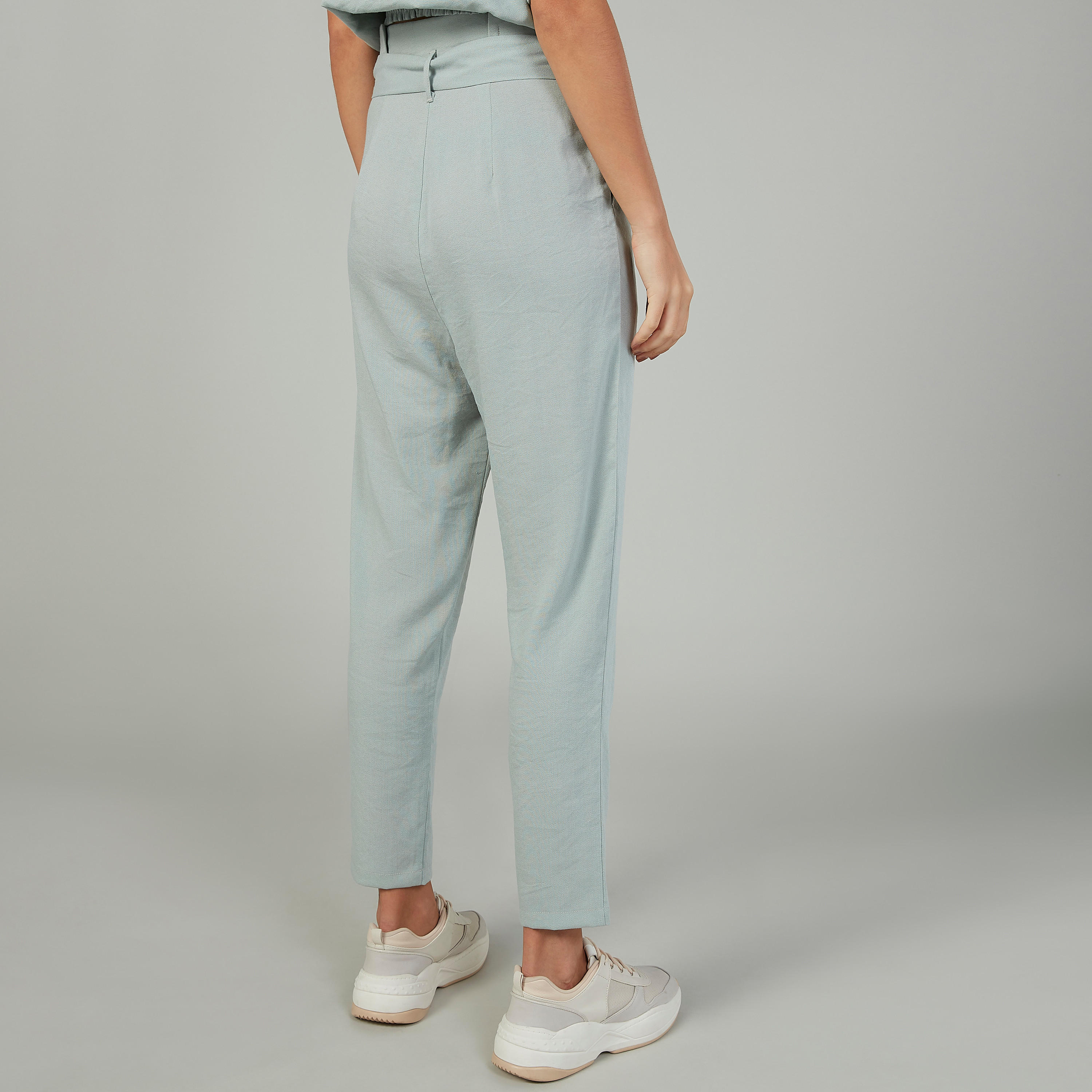 بنطلون واسع الساقين سادة بخصر متوسط الارتفاع وجيوب وأربطة-women-clothing-bottoms-trousers-image-4