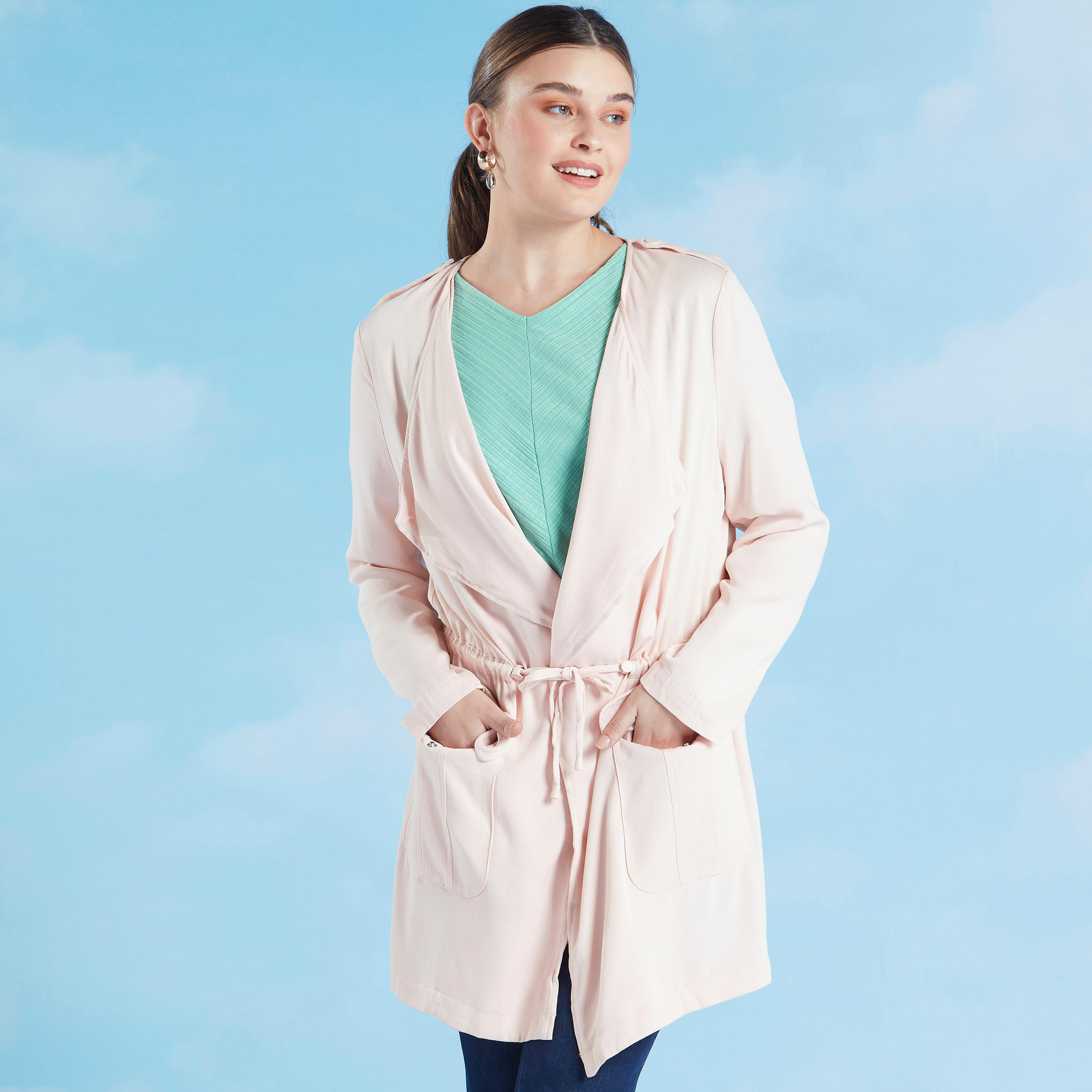 كارديجان طويل سادة بأكمام طويلة وجيوب-women-winterwear-coatsandjackets-jackets-image-1