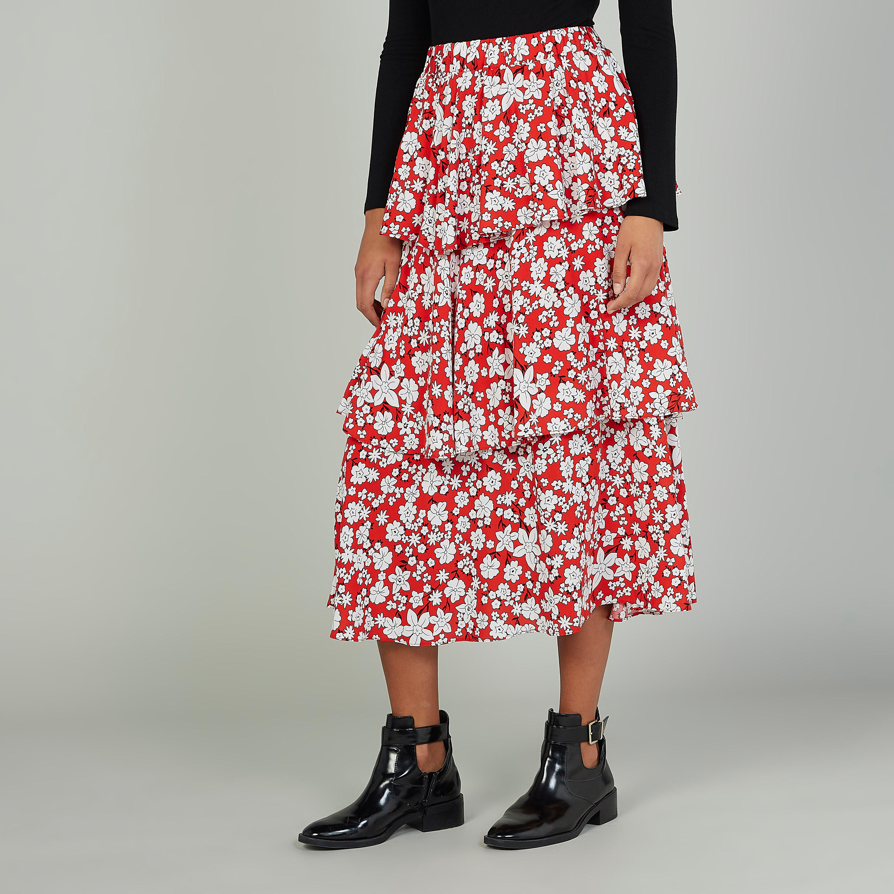 تنورة إيه لاين متوسطة الطول بخصر مطّاطي وطبعات-women-clothing-bottoms-skirts-image-1
