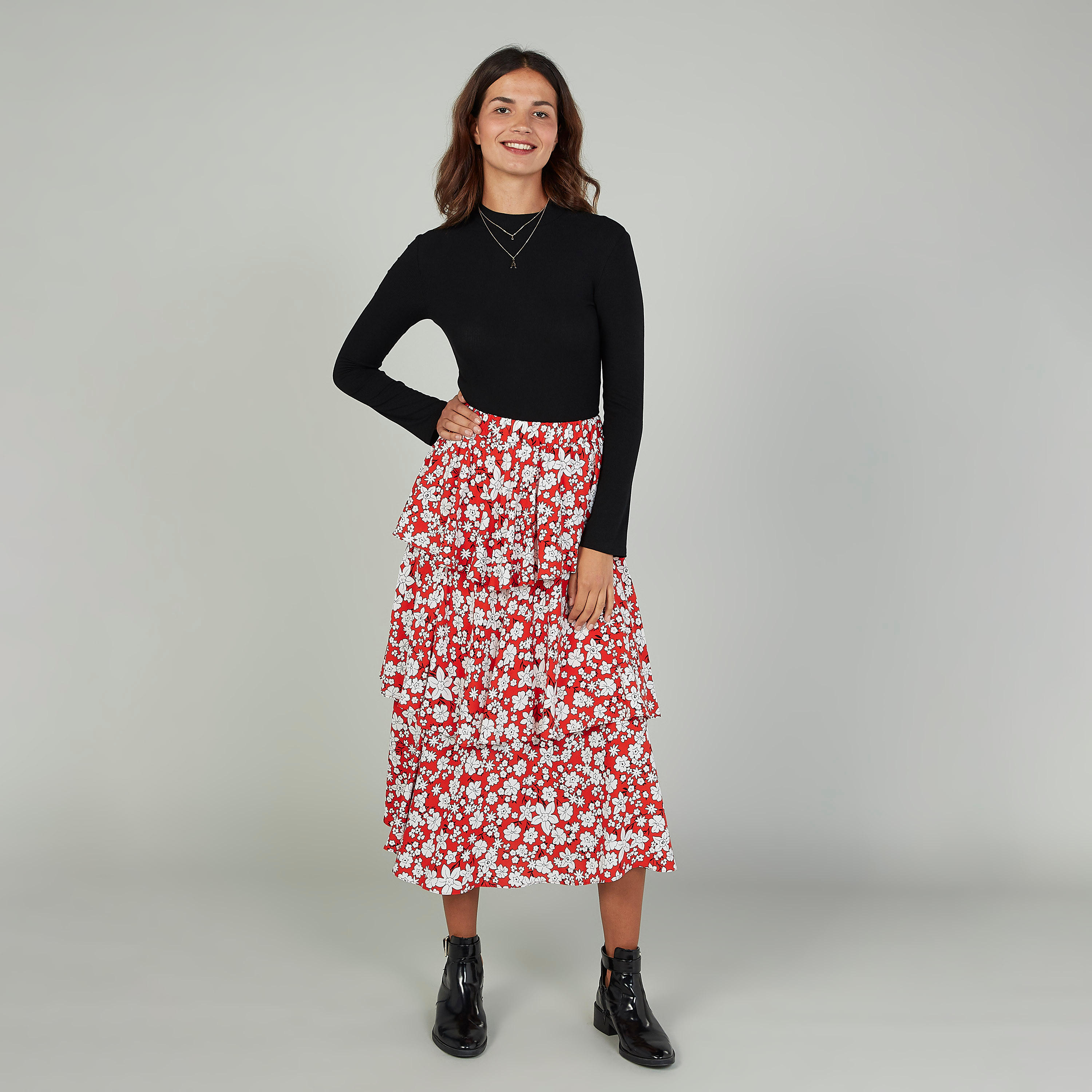 تنورة إيه لاين متوسطة الطول بخصر مطّاطي وطبعات-women-clothing-bottoms-skirts-image-2