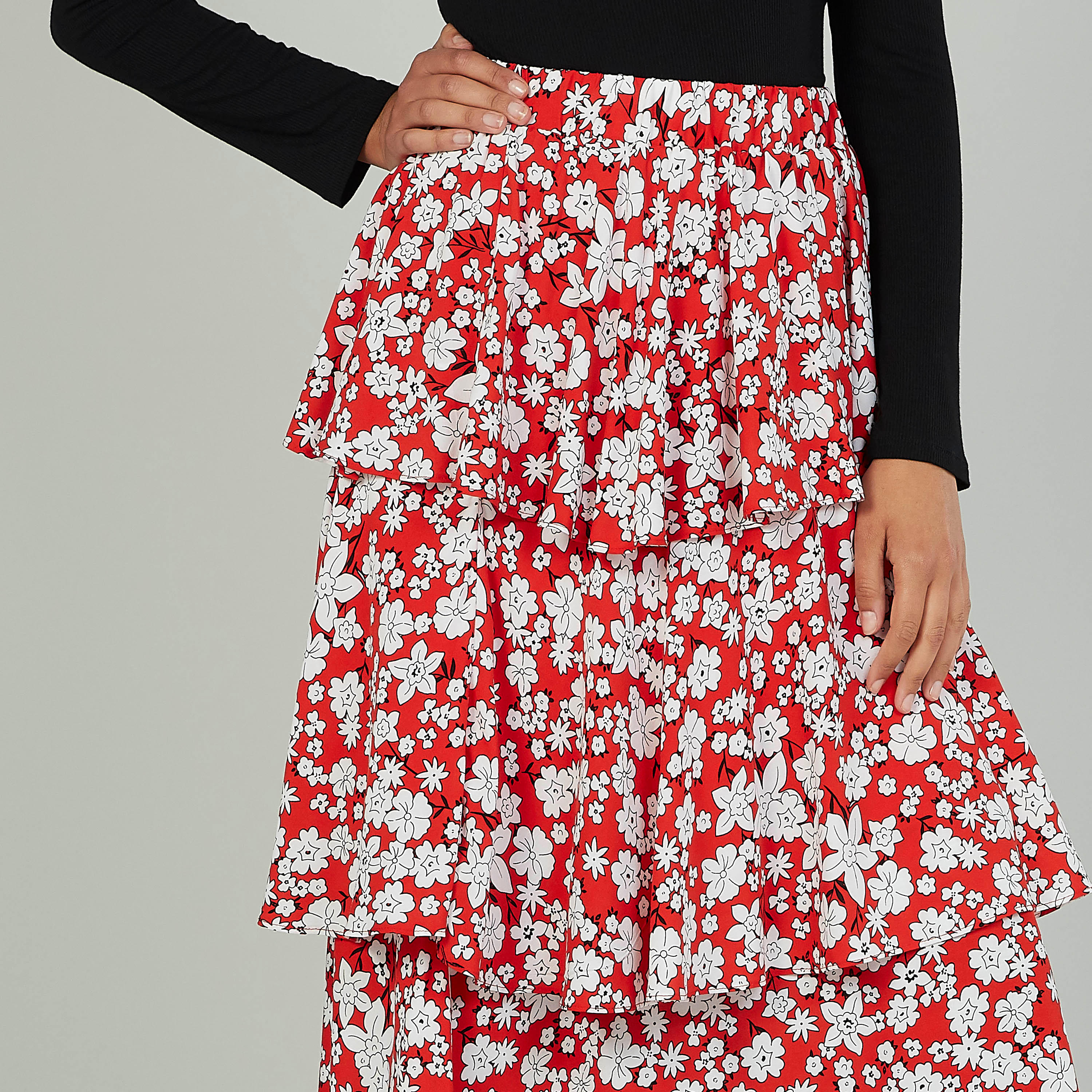 تنورة إيه لاين متوسطة الطول بخصر مطّاطي وطبعات-women-clothing-bottoms-skirts-image-3