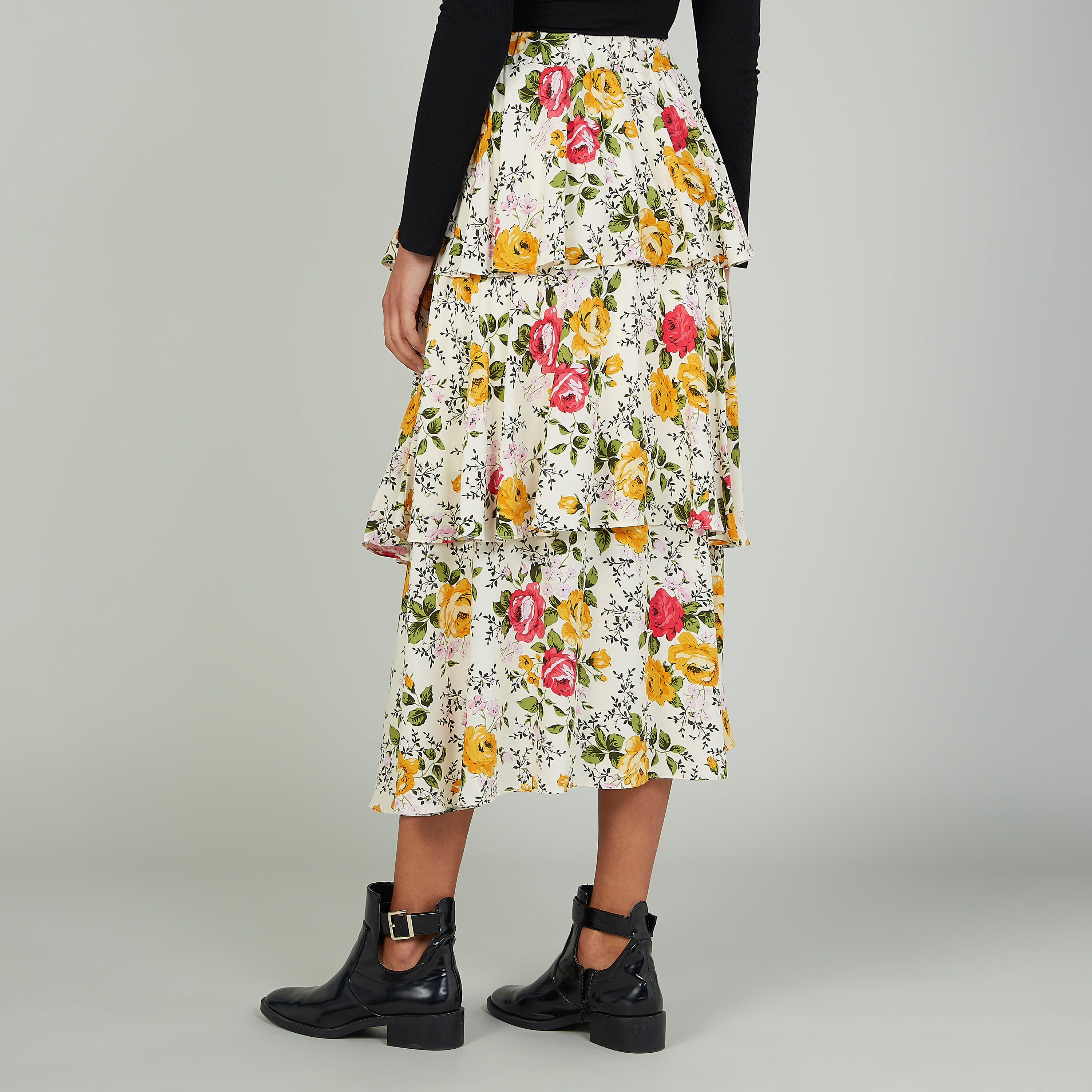 تنورة إيه لاين ميدي بخصر مطّاطي وطبعات أزهار-women-clothing-bottoms-skirts-image-4
