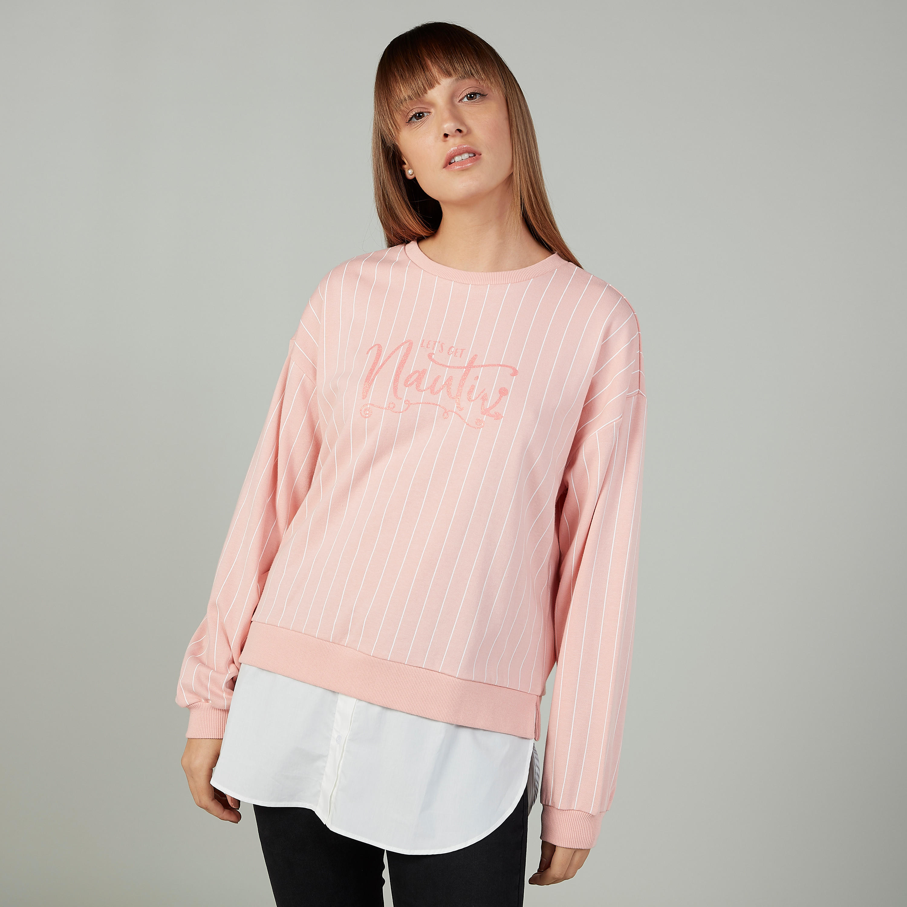 سويت شيرت مخطط بياقة ضيقة بأكمام طويلة-women-clothing-cardigansandjumpers-jumpers-image-1
