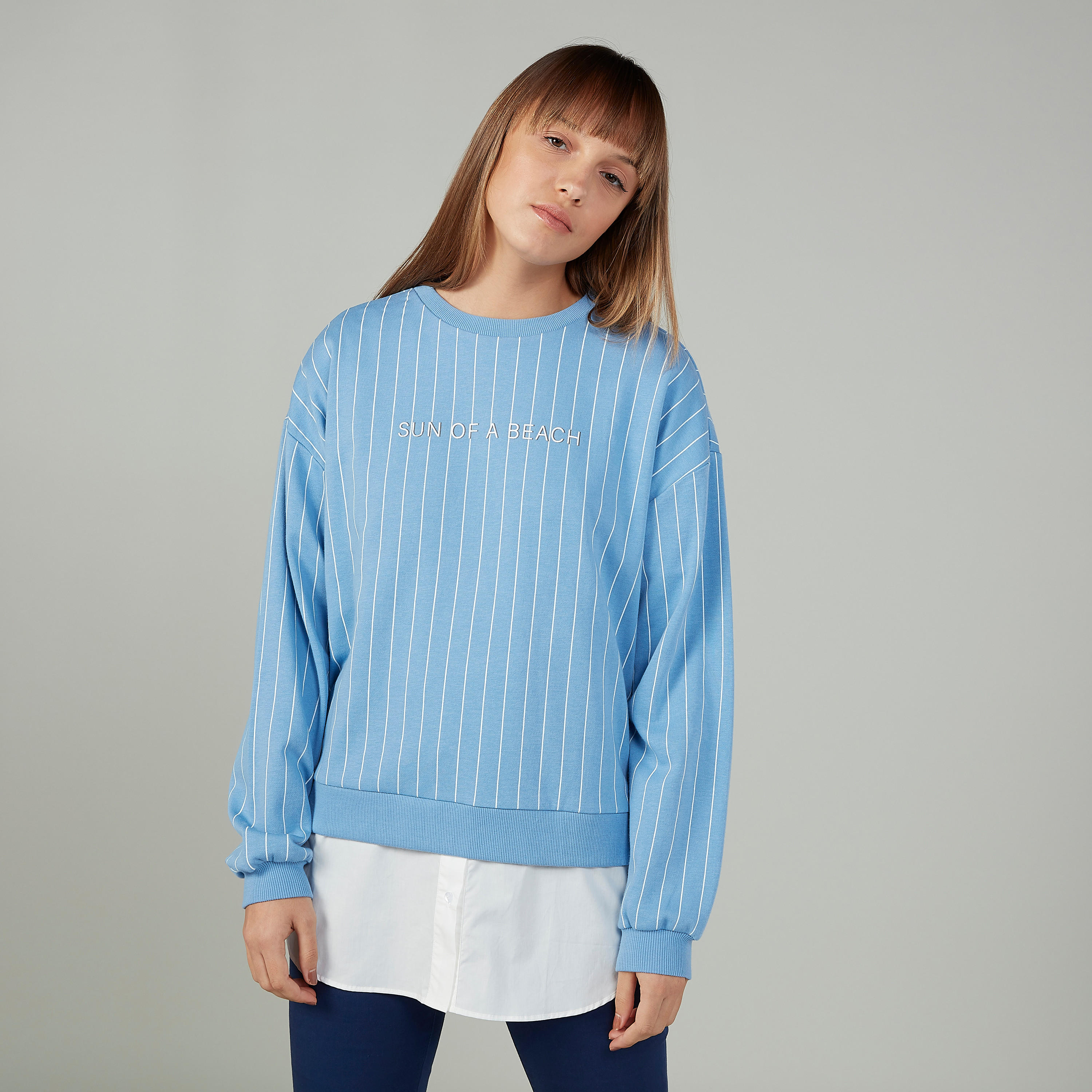 سويت شيرت مقلّم بياقة ضيّقة وأكمام طويلة-women-clothing-cardigansandjumpers-jumpers-image-1