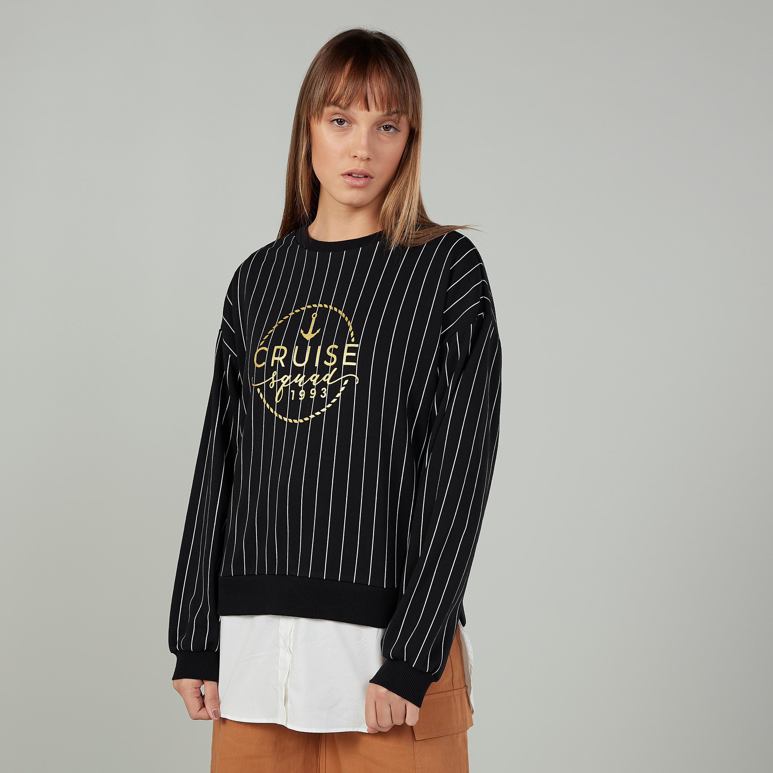 سويت شيرت مقلّم بياقة ضيّقة وأكمام طويلة-women-clothing-cardigansandjumpers-jumpers-image-1