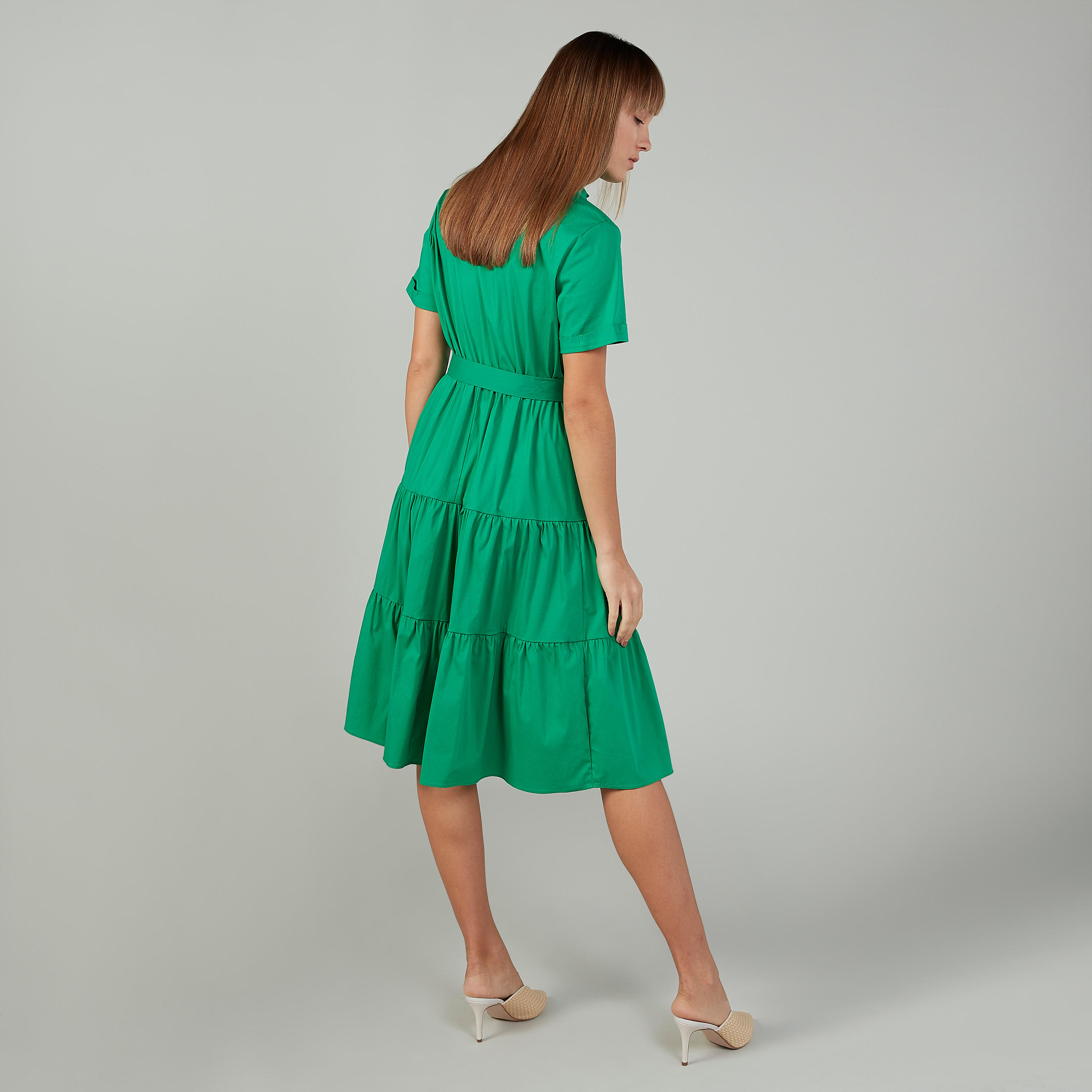 فستان ميدي إيه لاين سادة بأكمام قصيرة وأربطة-women-clothing-dresses-image-4