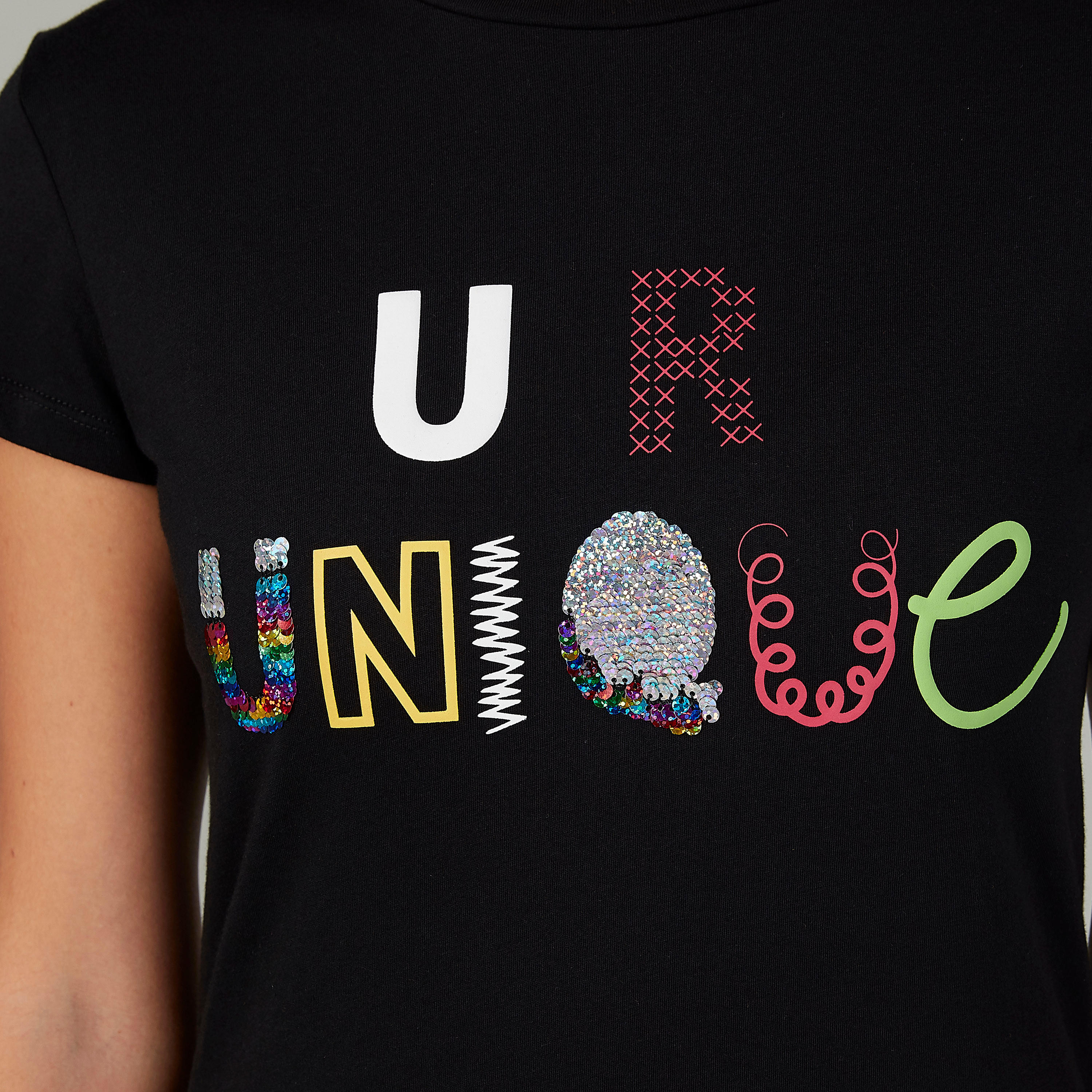 Printed T-shirt with Crew Neck and Sequin Detail-women-clothing-tshirts-image-3