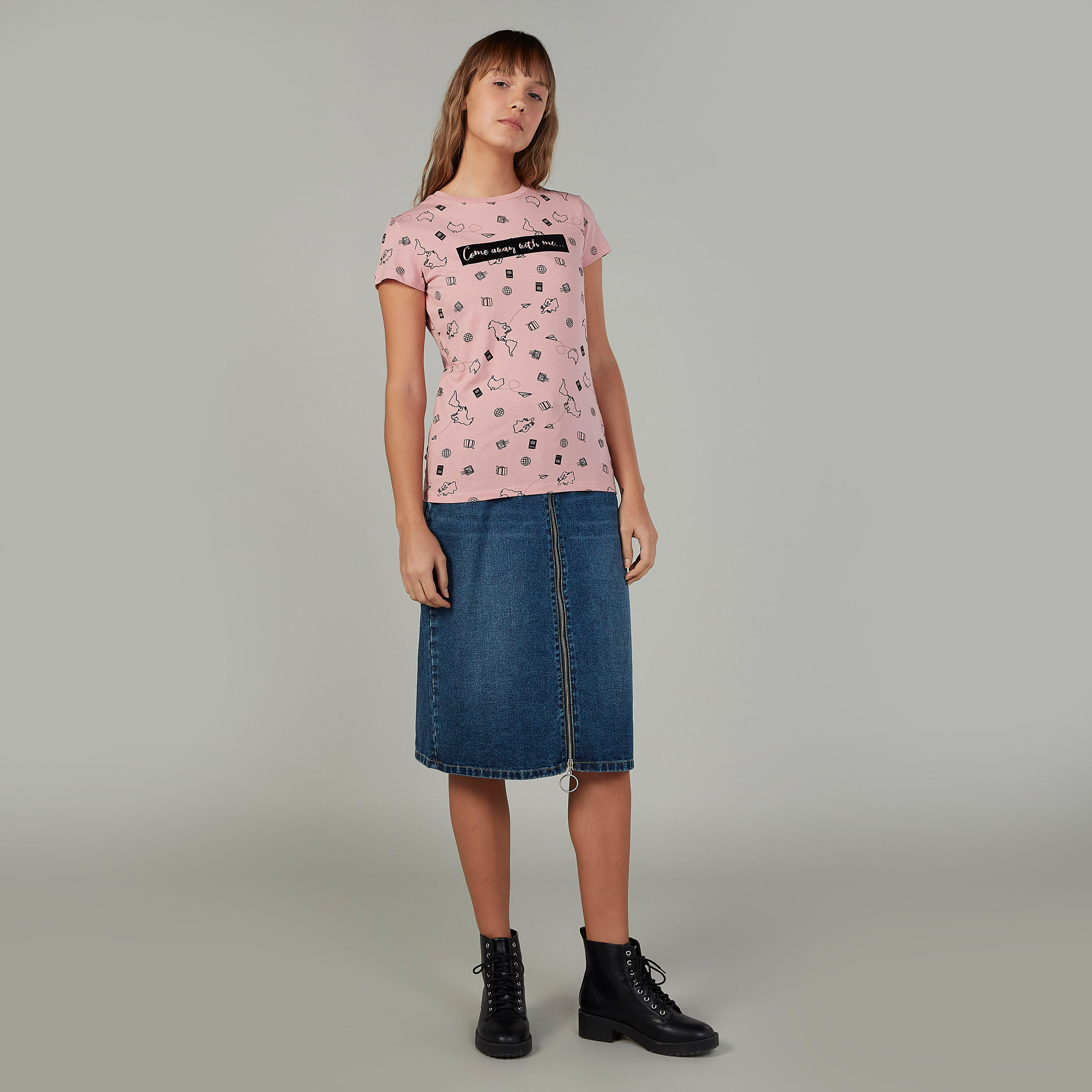 Printed Crew Neck T-shirt with Short Sleeves-women-clothing-tshirts-image-2