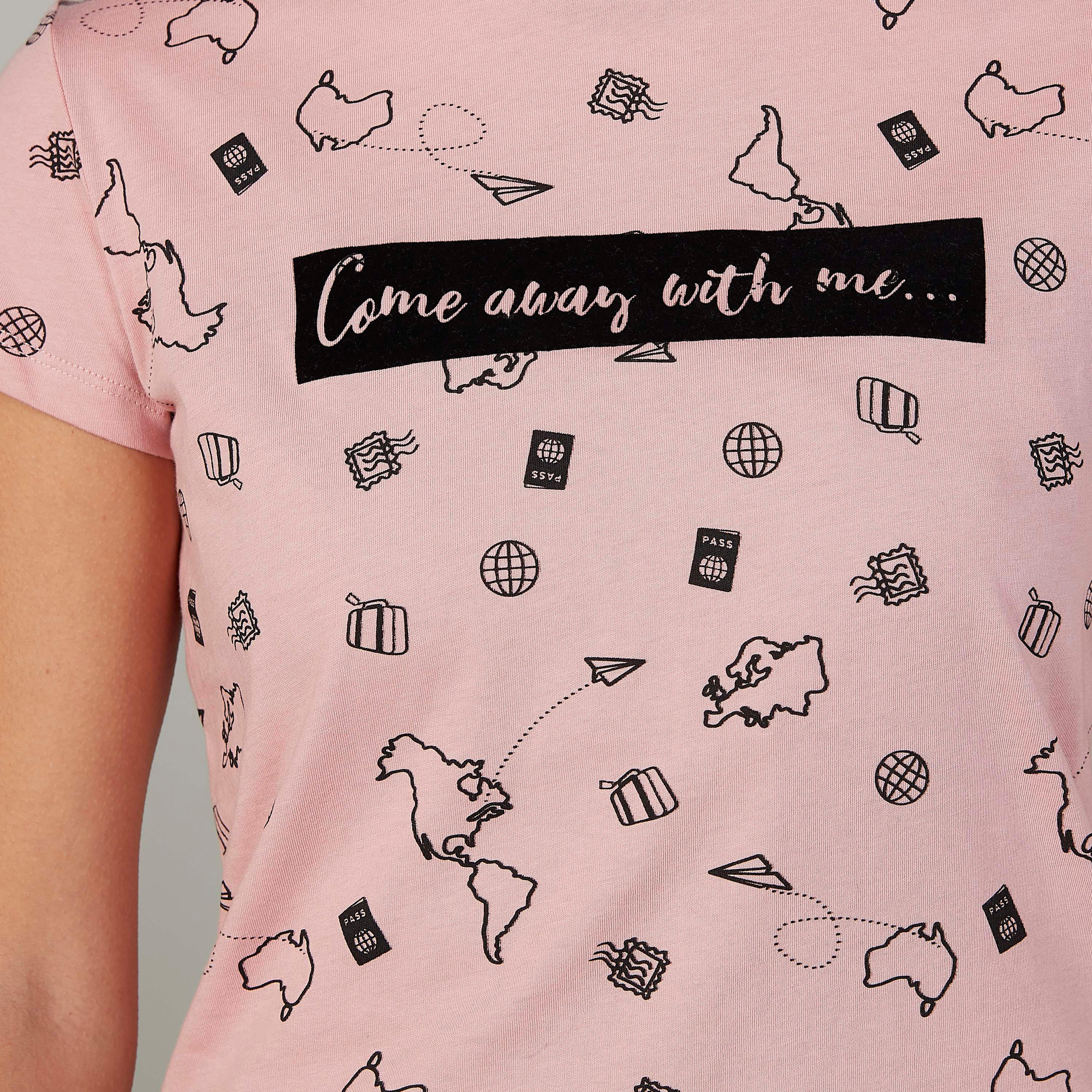 Printed Crew Neck T-shirt with Short Sleeves-women-clothing-tshirts-image-3