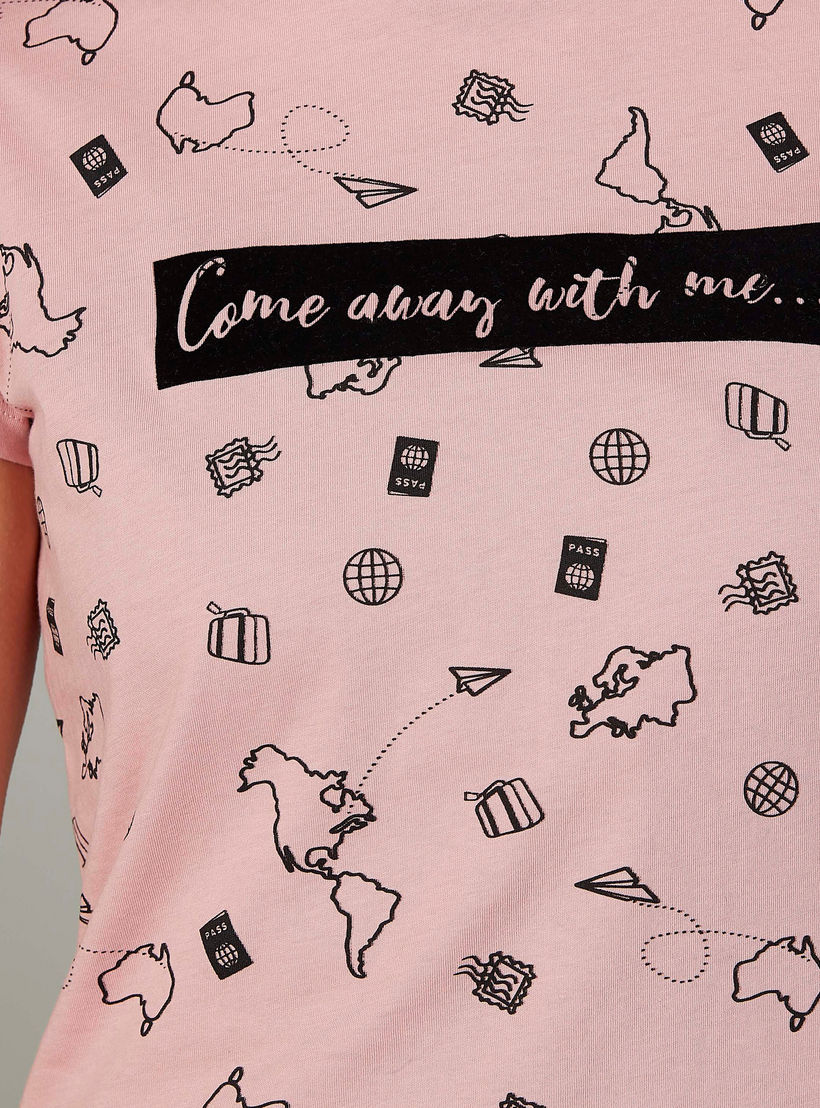 Printed Crew Neck T-shirt with Short Sleeves-women-clothing-tshirts-image-3