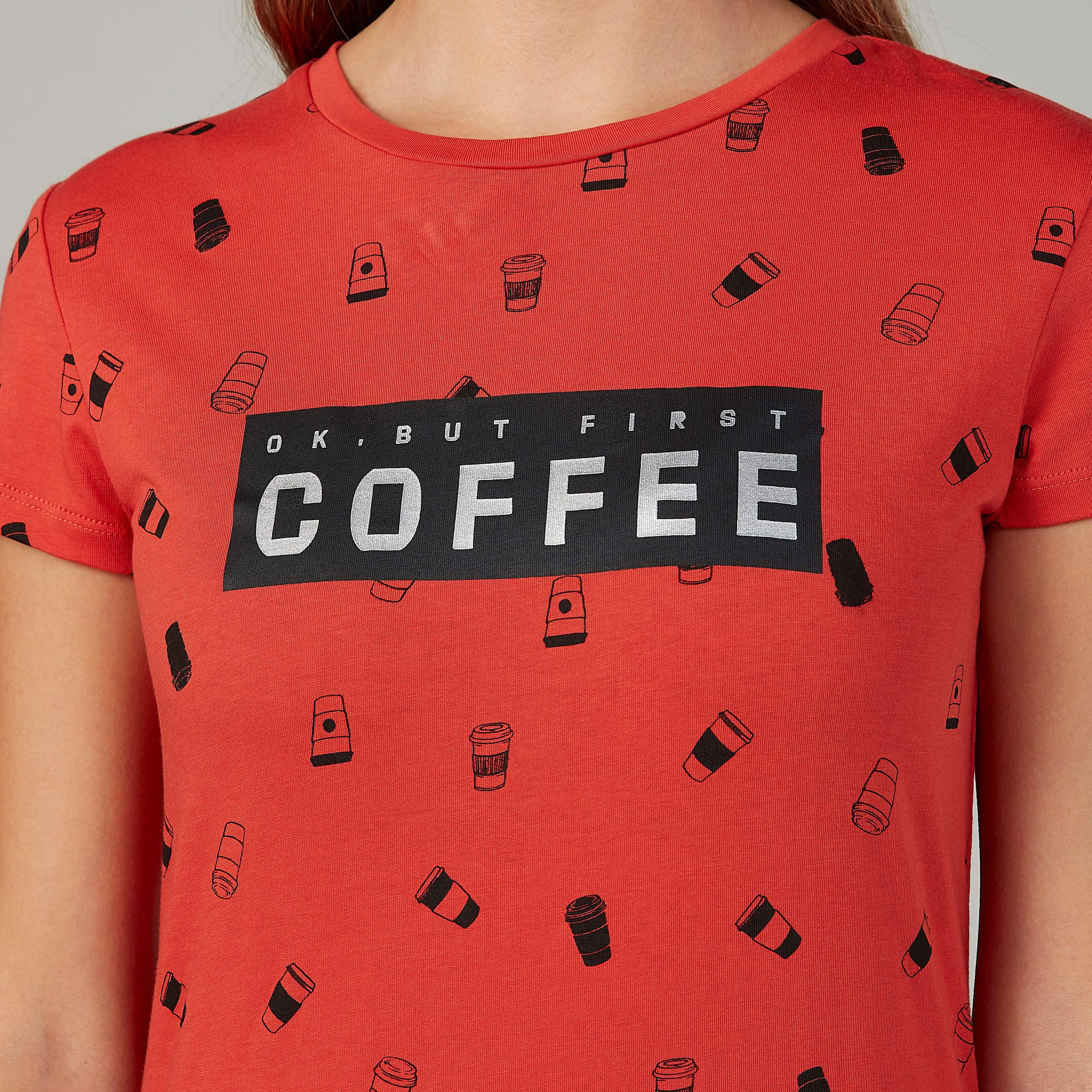 Printed Crew Neck T-shirt with Short Sleeves-women-clothing-tshirts-image-3