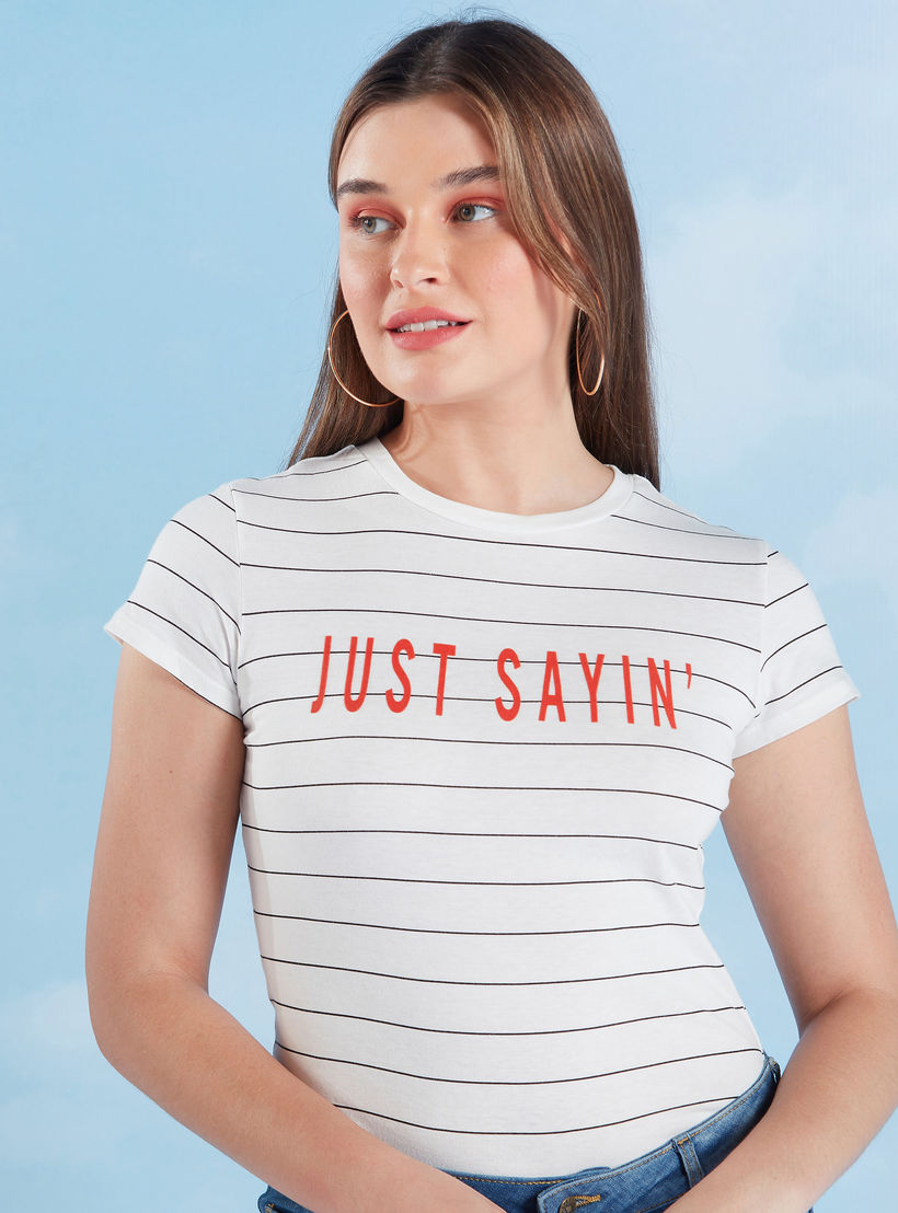 Printed T-shirt with Crew Neck and Short Sleeves-women-clothing-tshirts-image-1