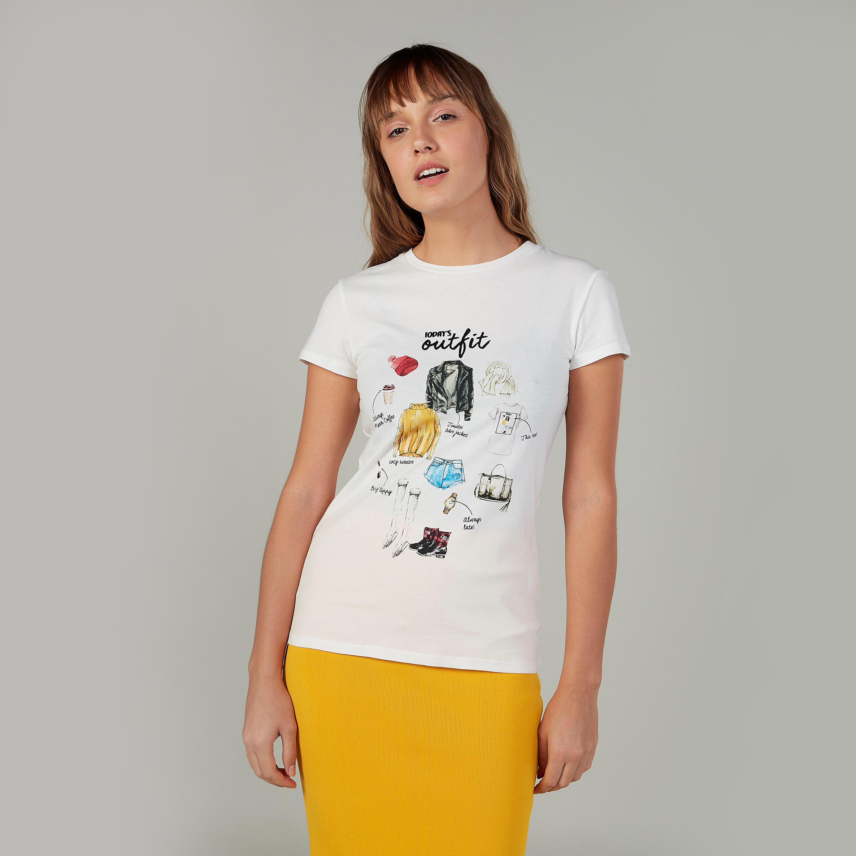 Printed Crew Neck T-shirt with Cap Sleeves-women-clothing-tshirts-image-1