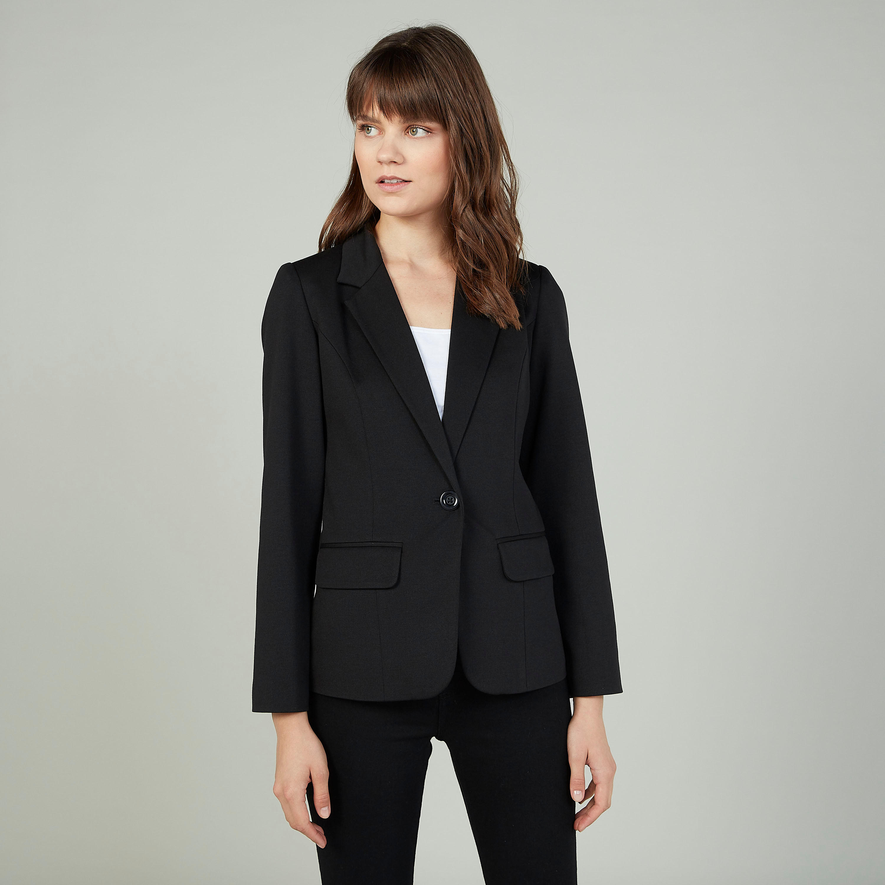 Plain Jacket with Notched Lapel and Long Sleeves-women-clothing-coatsandjackets-blazers-image-1