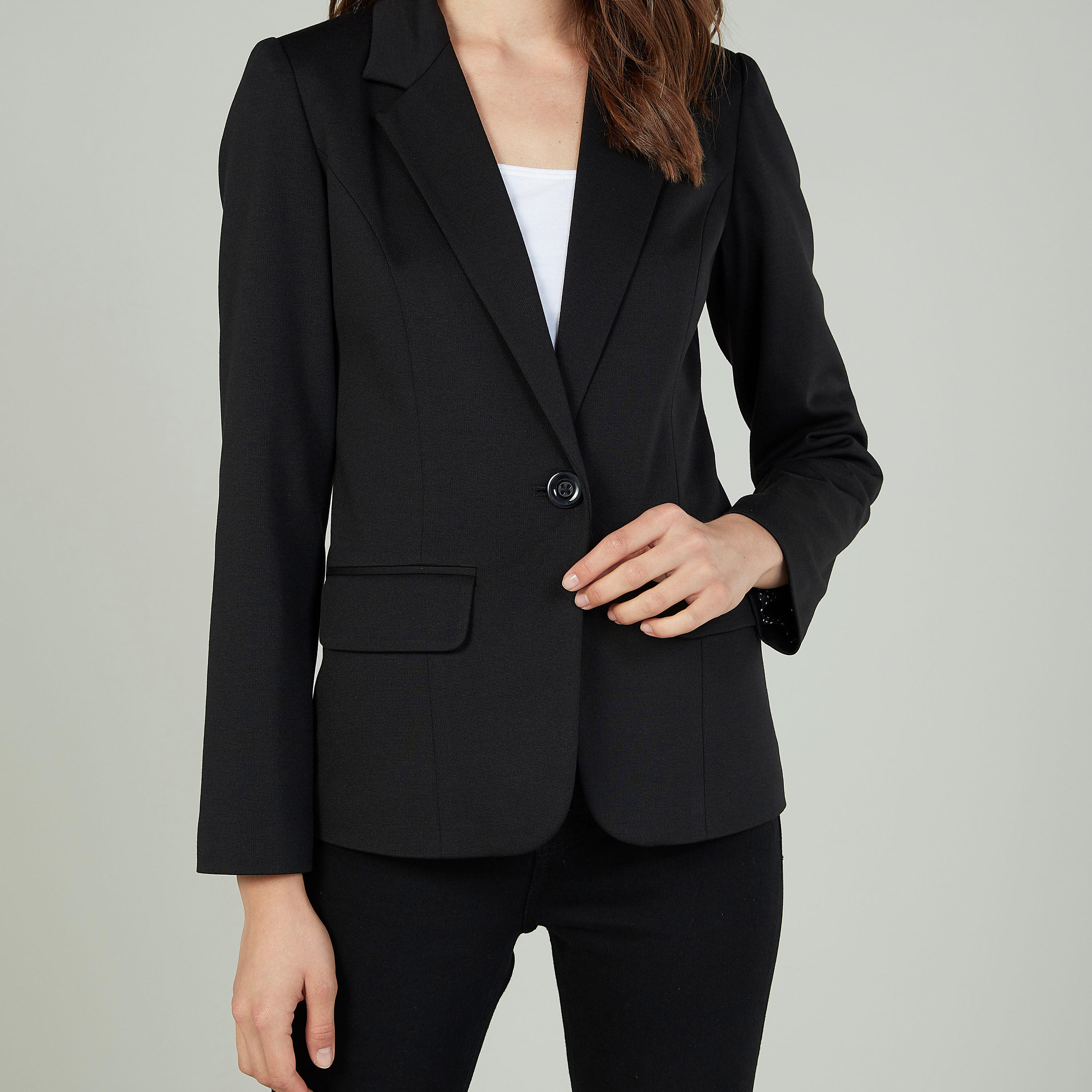 Plain Jacket with Notched Lapel and Long Sleeves-women-clothing-coatsandjackets-blazers-image-3
