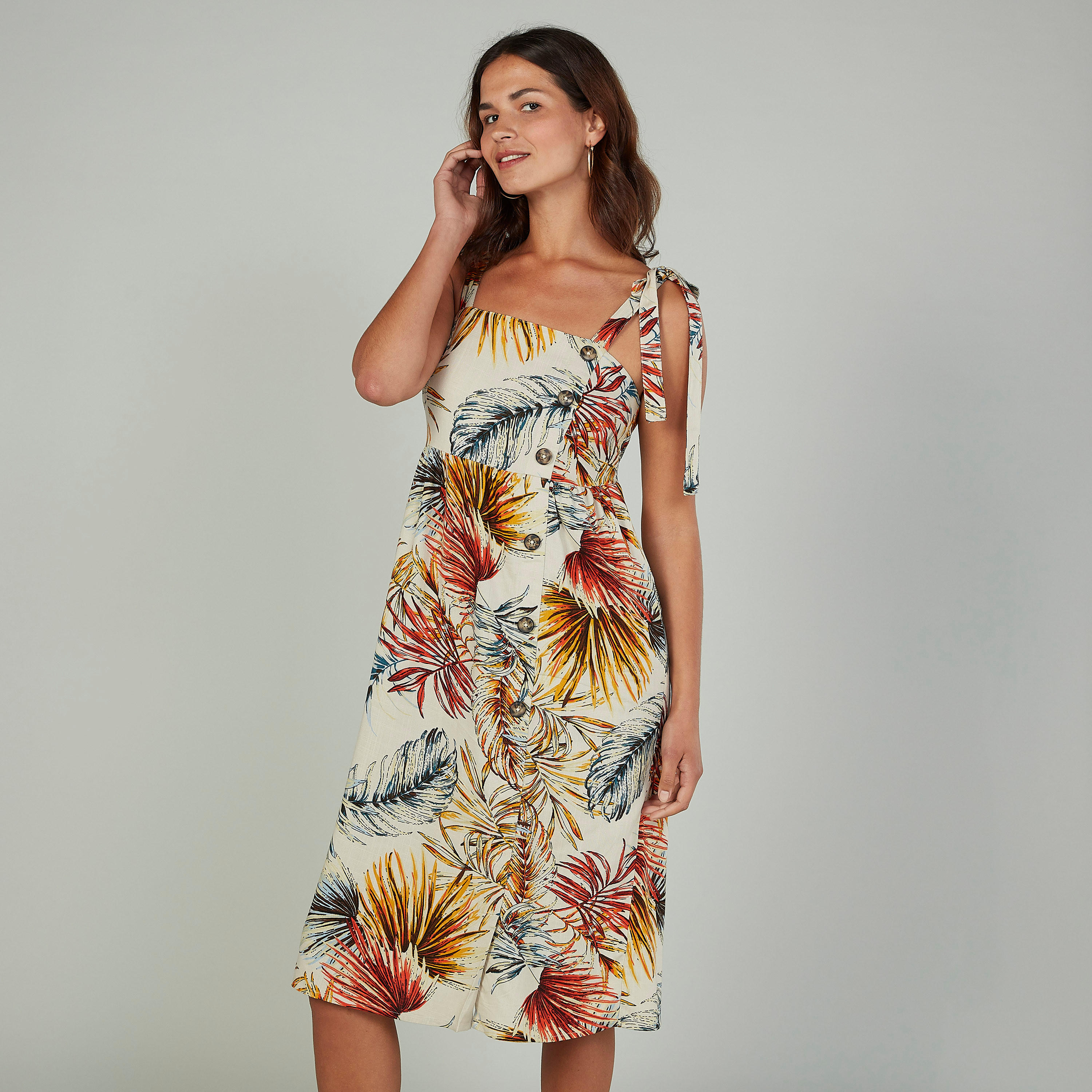 Printed Midi A-line Sleeveless Dress with Button Detail-women-clothing-dresses-image-1