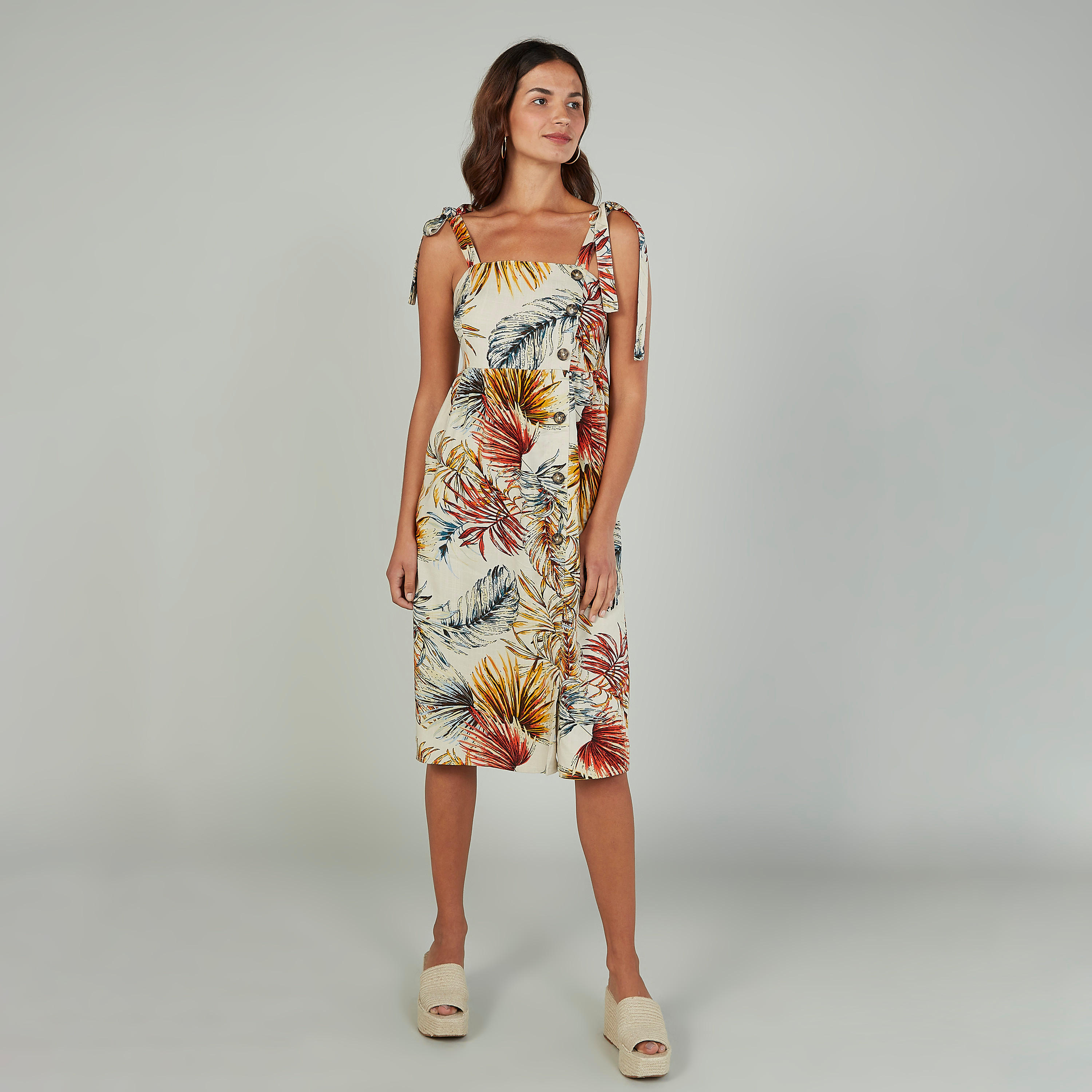 Printed Midi A-line Sleeveless Dress with Button Detail-women-clothing-dresses-image-2