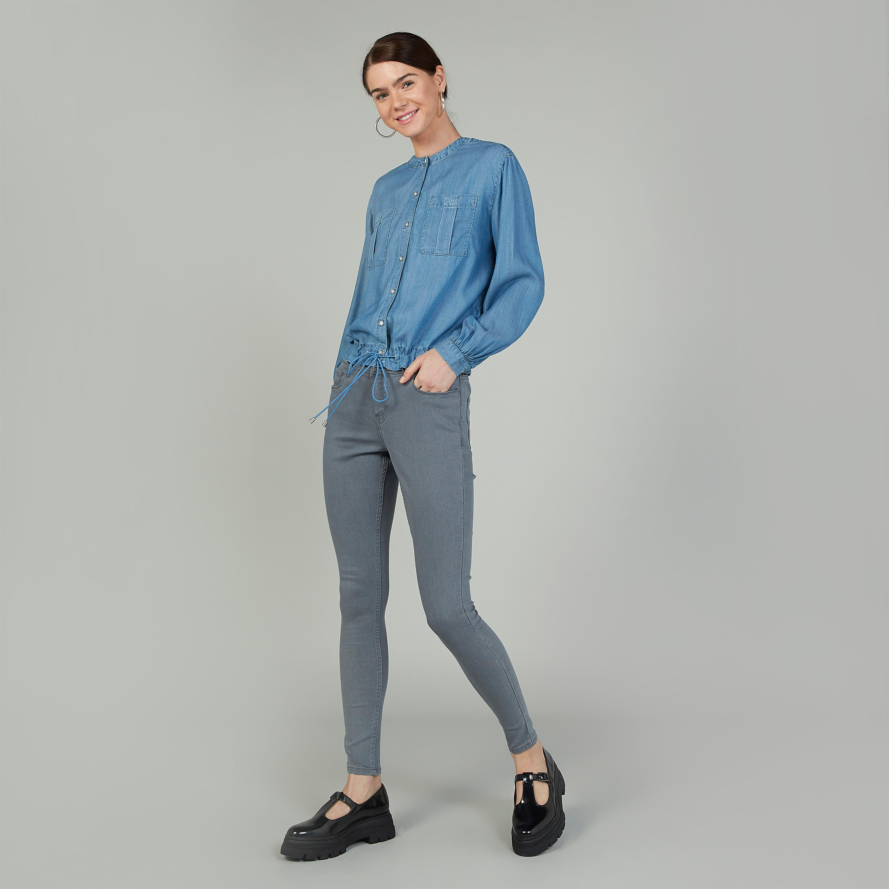 قميص سادة بياقة ماندارين وأكمام طويلة-women-clothing-shirtsandblouses-shirts-image-2