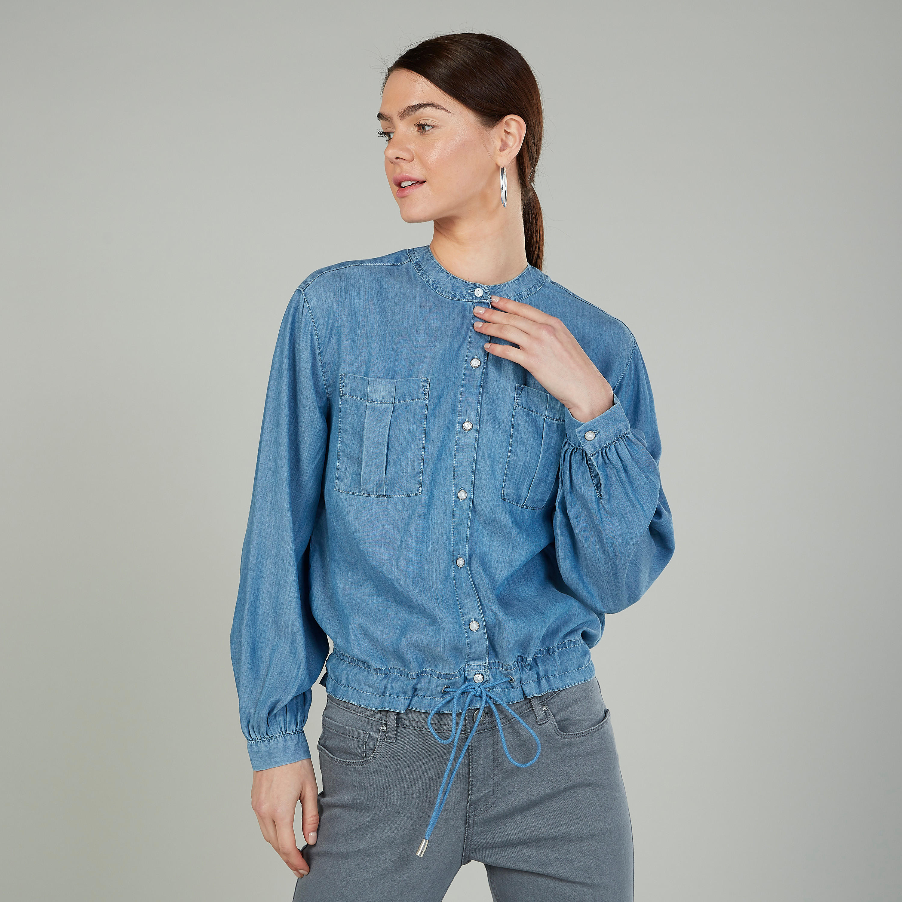 قميص سادة بياقة ماندارين وأكمام طويلة-women-clothing-shirtsandblouses-shirts-image-5