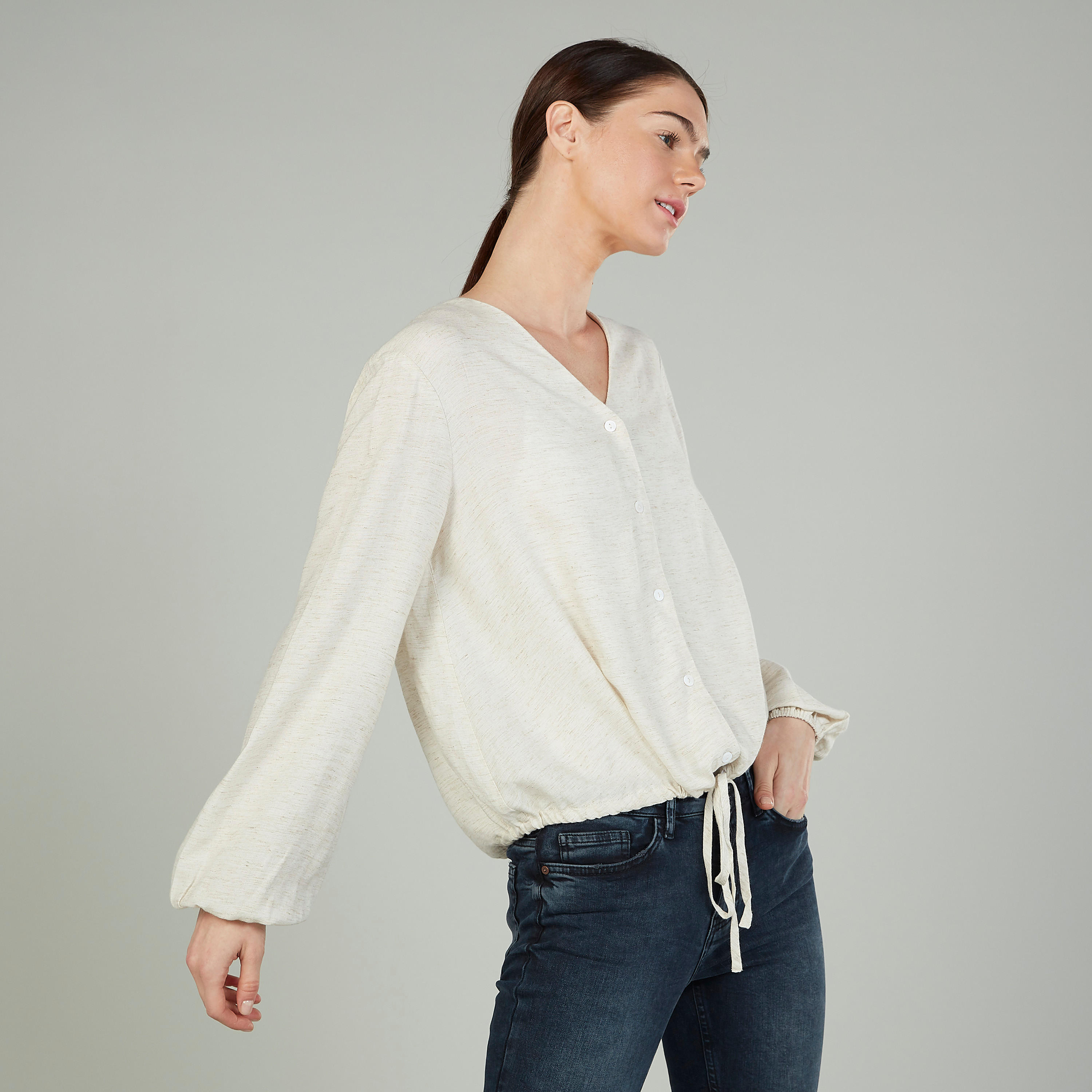 قميص سادة بأكمام طويلة وأربطة-women-clothing-shirtsandblouses-shirts-image-1