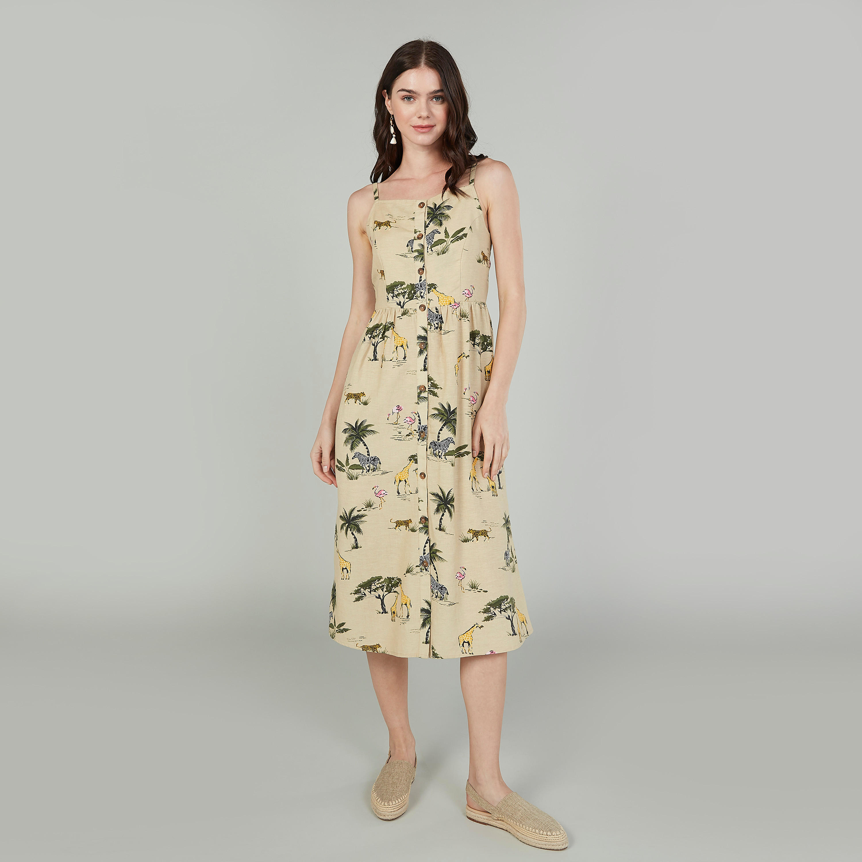 Printed Midi A-line Dress with Spaghetti Straps-women-clothing-dresses-image-1