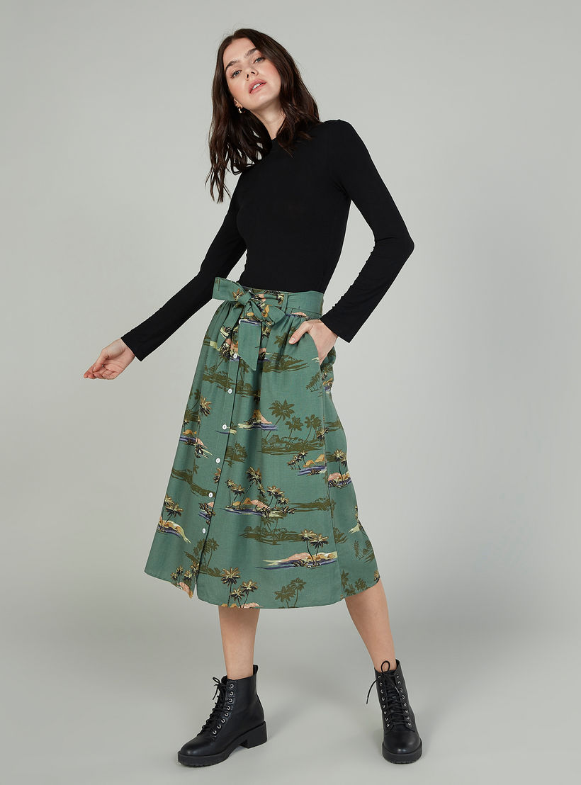 Printed Midi A-line Skirt with Button Detail-women-clothing-bottoms-skirts-image-2