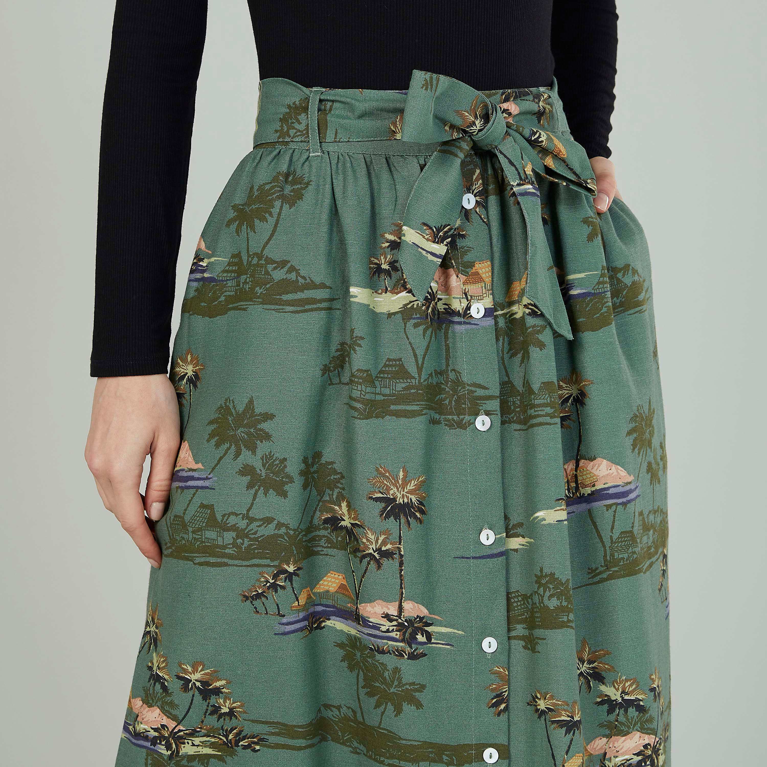 Printed Midi A-line Skirt with Button Detail-women-clothing-bottoms-skirts-image-3