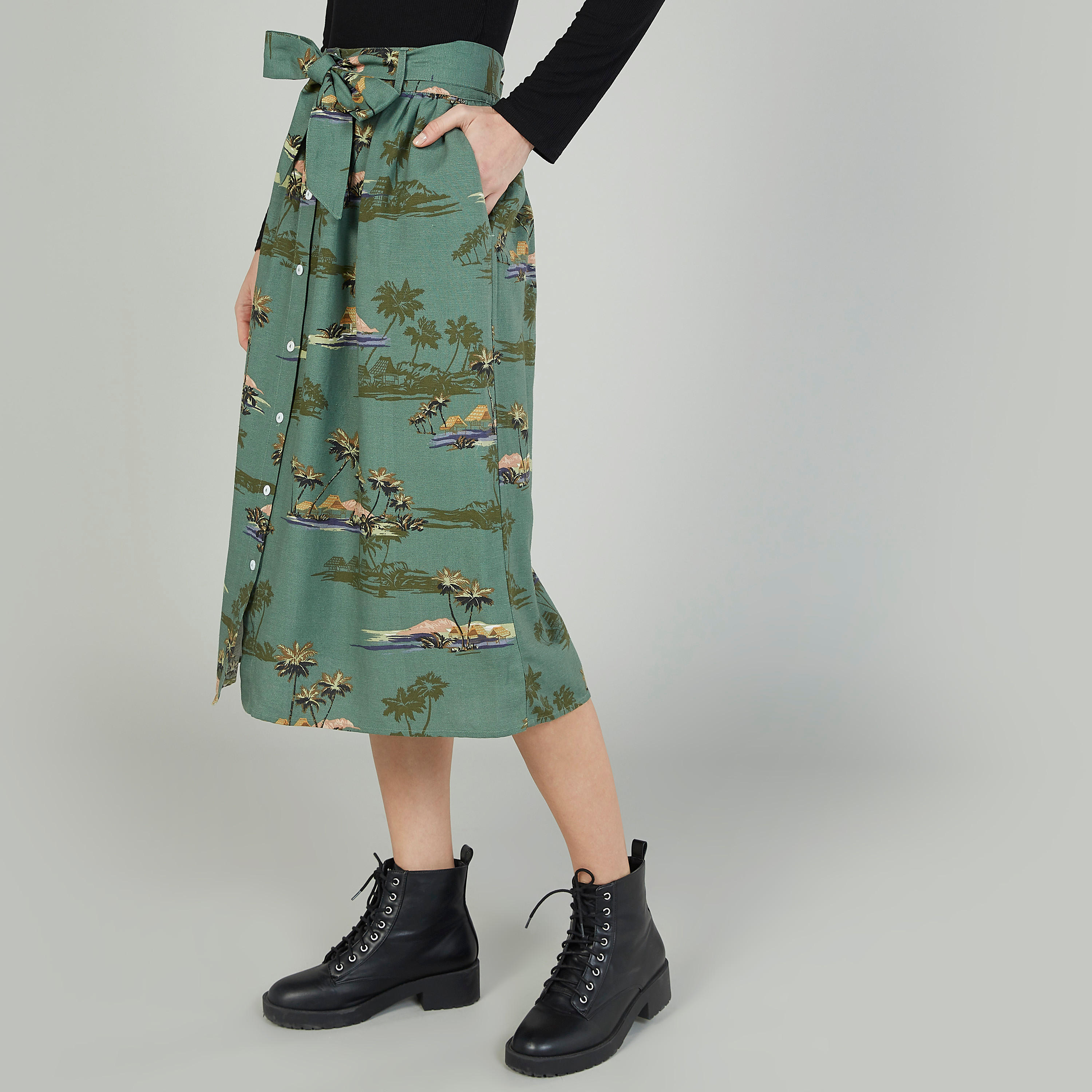 Printed Midi A-line Skirt with Button Detail-women-clothing-bottoms-skirts-image-5