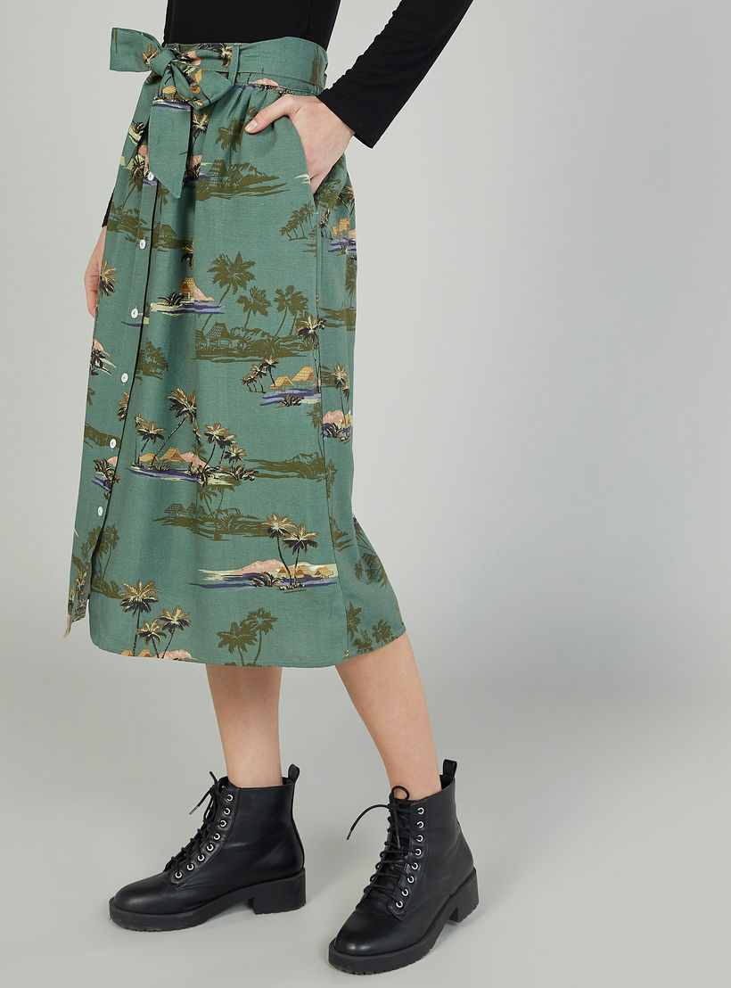 Printed Midi A-line Skirt with Button Detail-women-clothing-bottoms-skirts-image-5