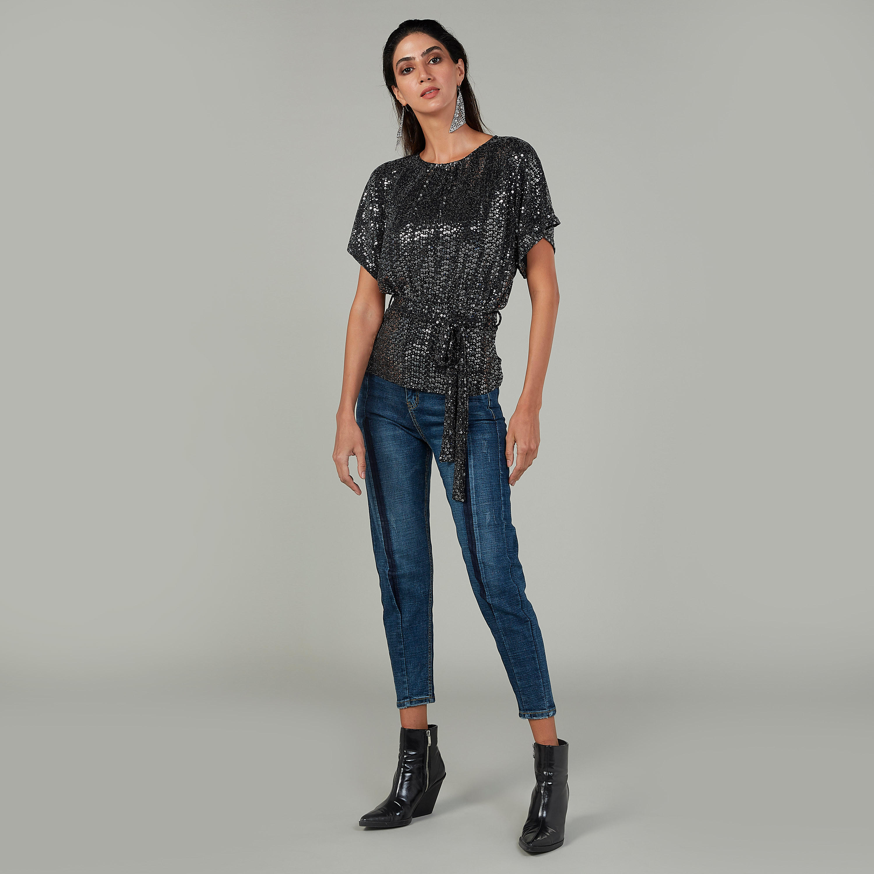 Embellished Top with Round Neck and Short Sleeves-women-clothing-shirtsandblouses-blouses-image-2