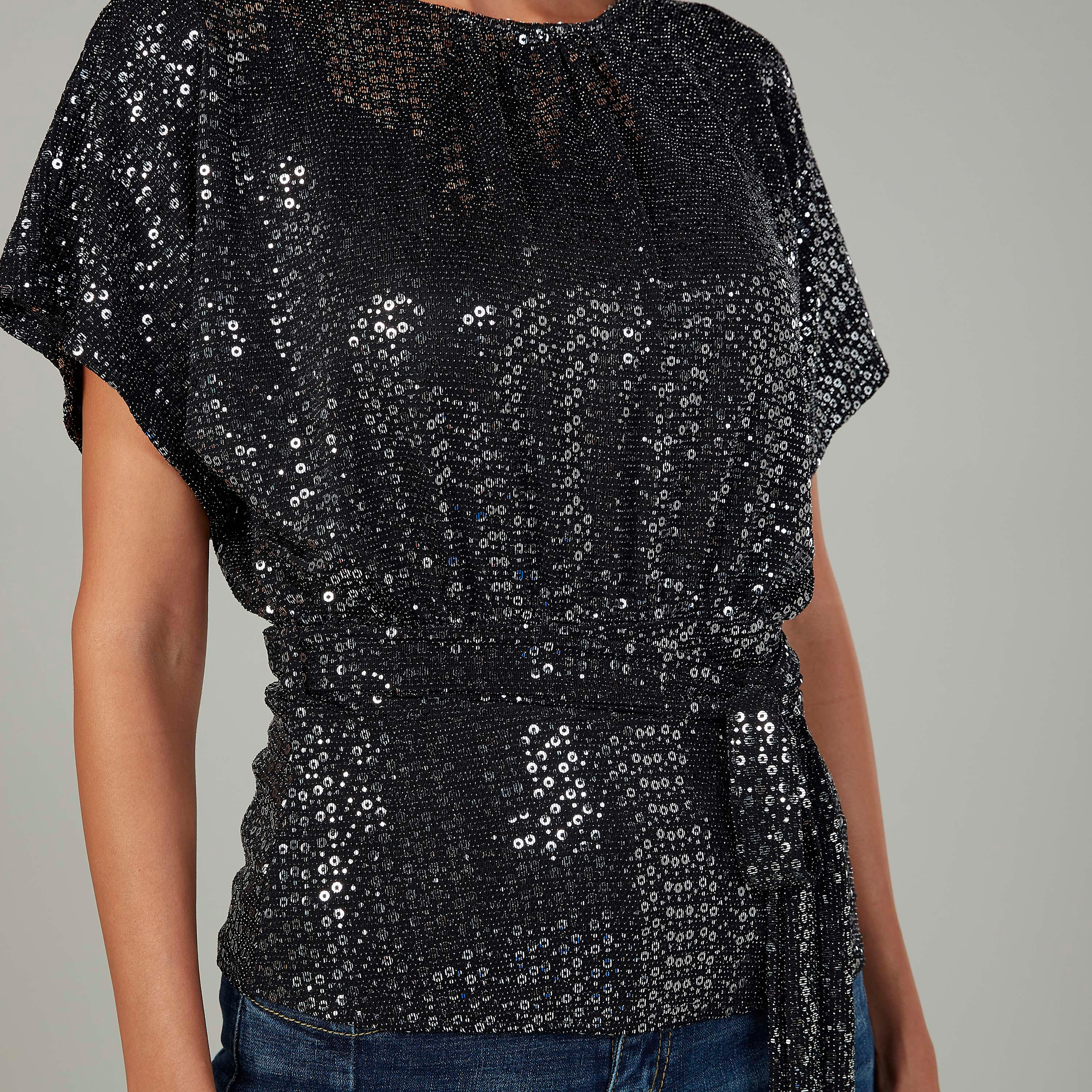 Embellished Top with Round Neck and Short Sleeves-women-clothing-shirtsandblouses-blouses-image-3