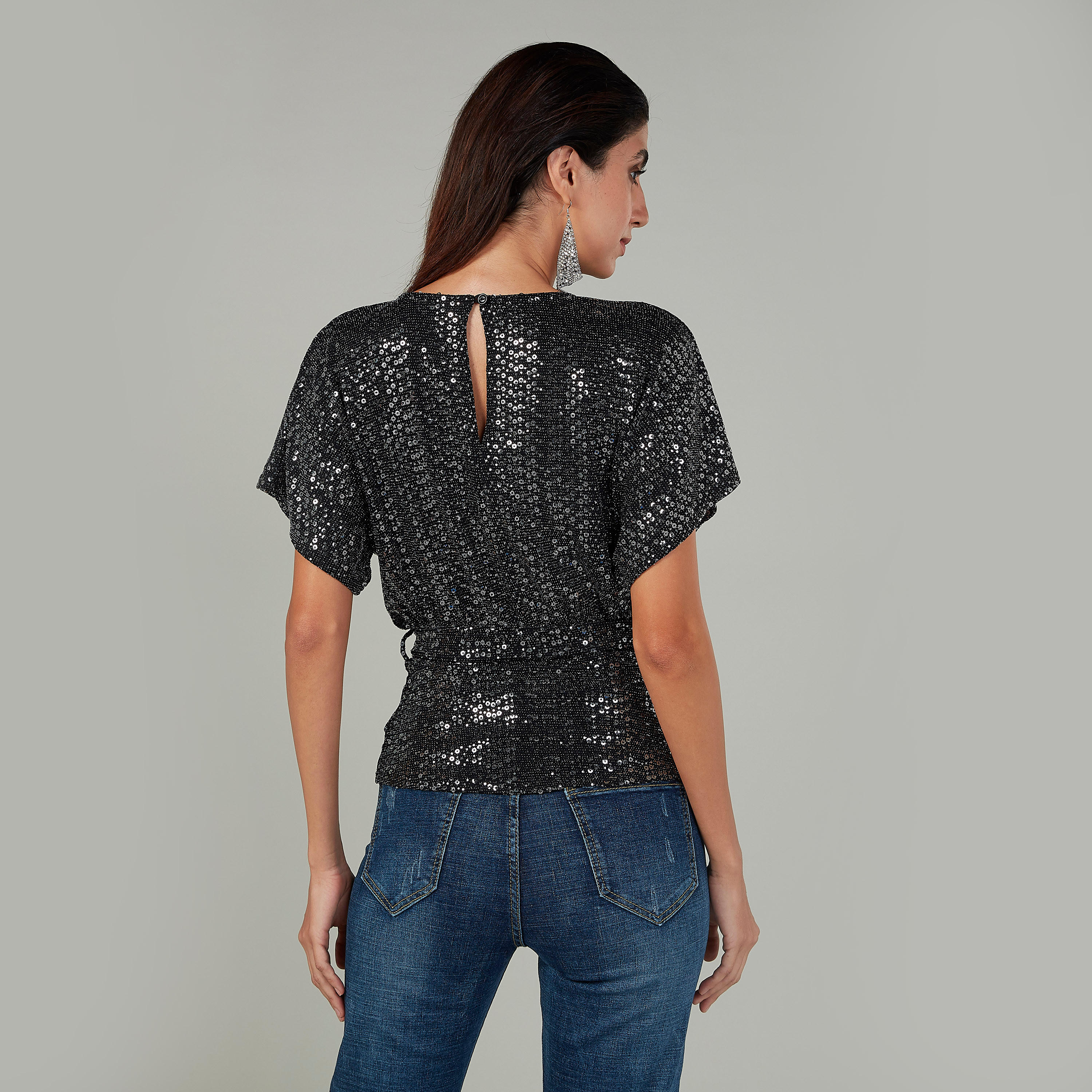 Embellished Top with Round Neck and Short Sleeves-women-clothing-shirtsandblouses-blouses-image-4