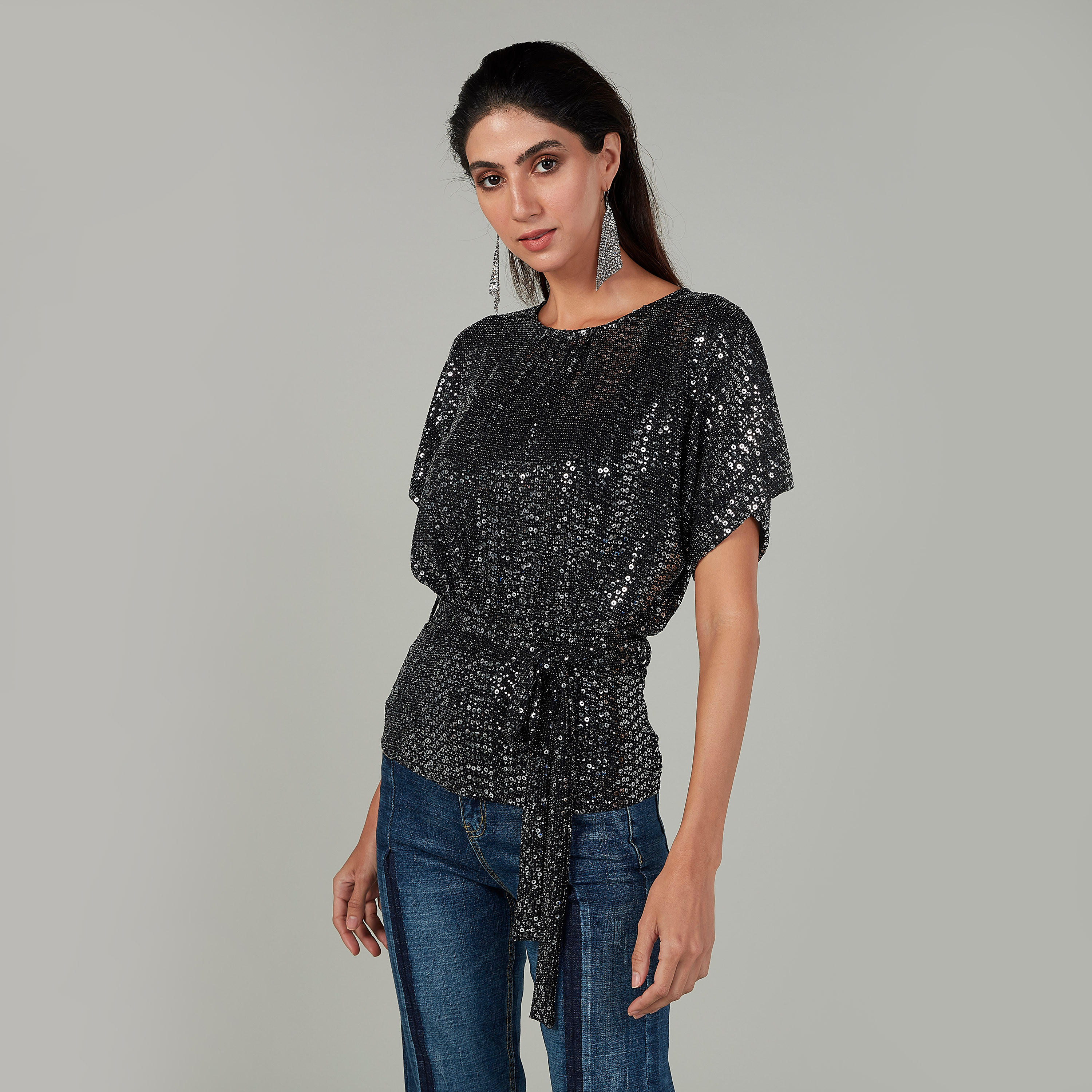 Embellished Top with Round Neck and Short Sleeves-women-clothing-shirtsandblouses-blouses-image-5