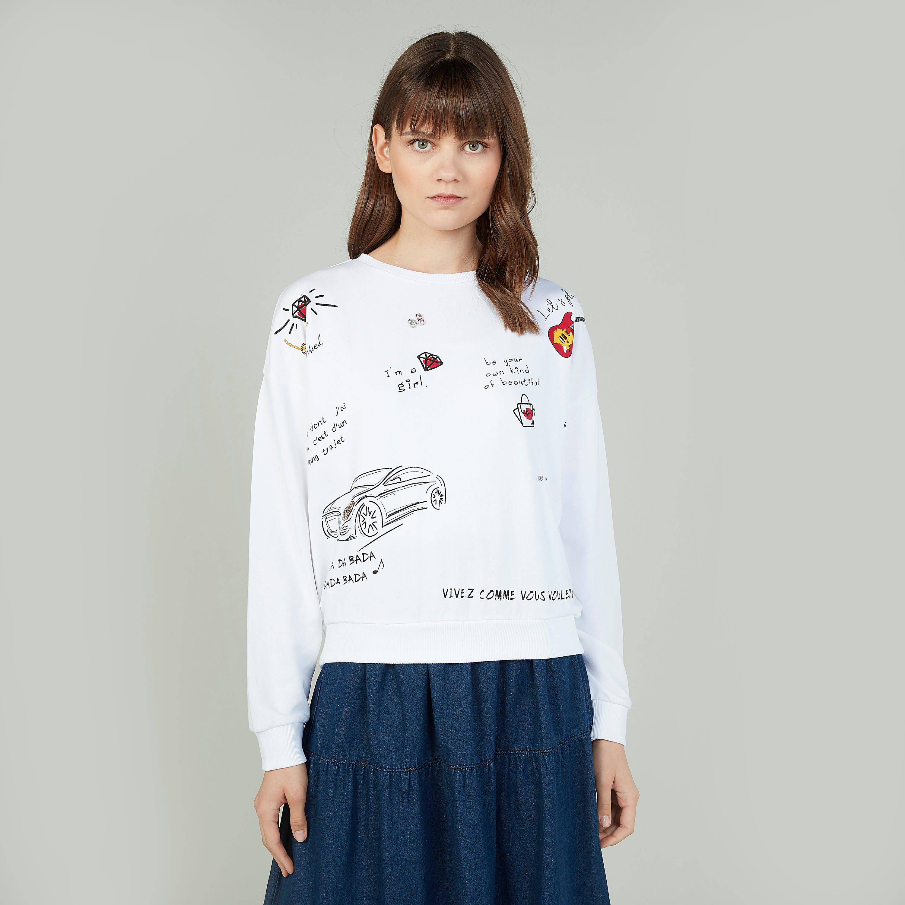 Printed Sweatshirt with Round Neck and Long Sleeves-women-winterwear-hoodiesandsweatshirts-sweatshirts-image-1
