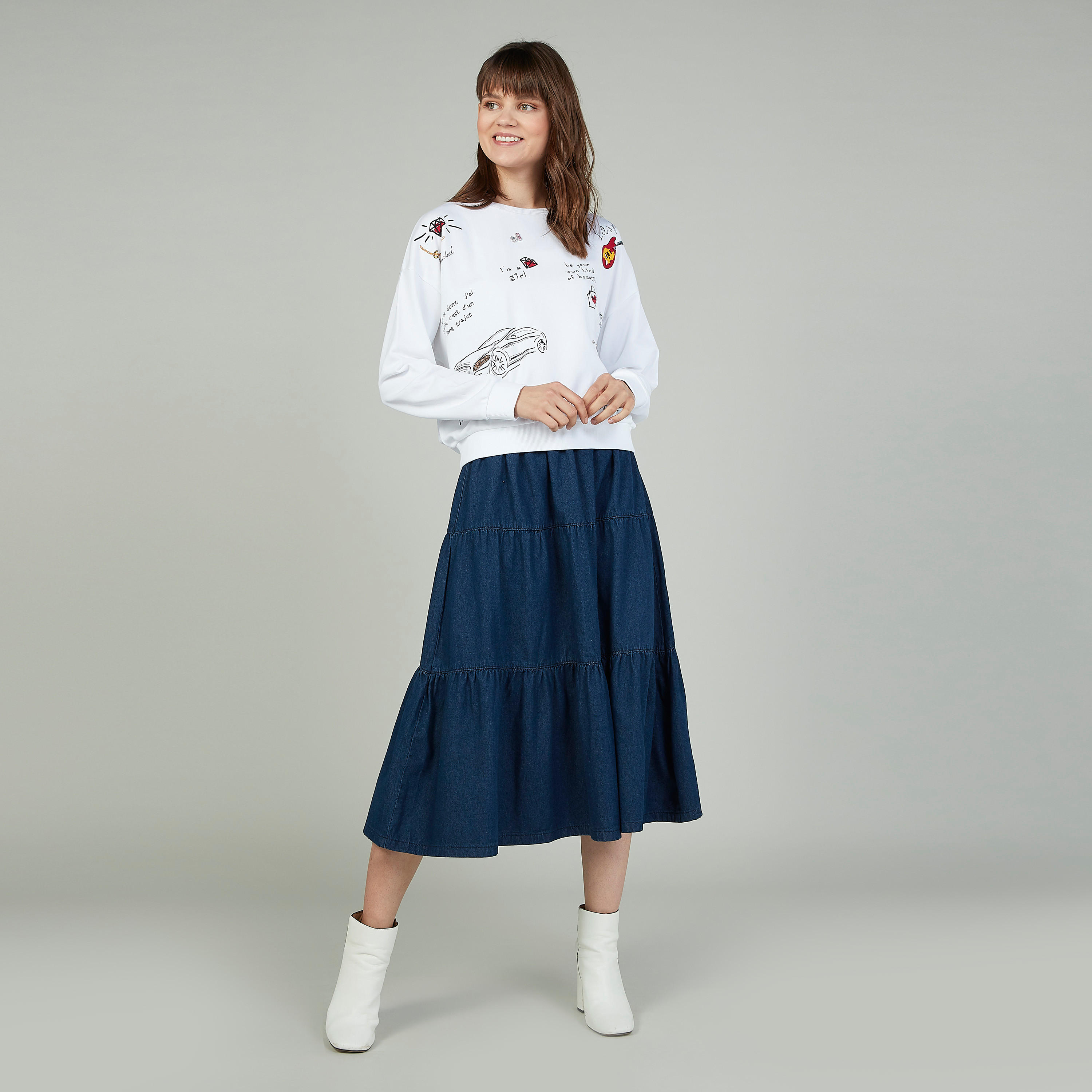 Printed Sweatshirt with Round Neck and Long Sleeves-women-winterwear-hoodiesandsweatshirts-sweatshirts-image-2
