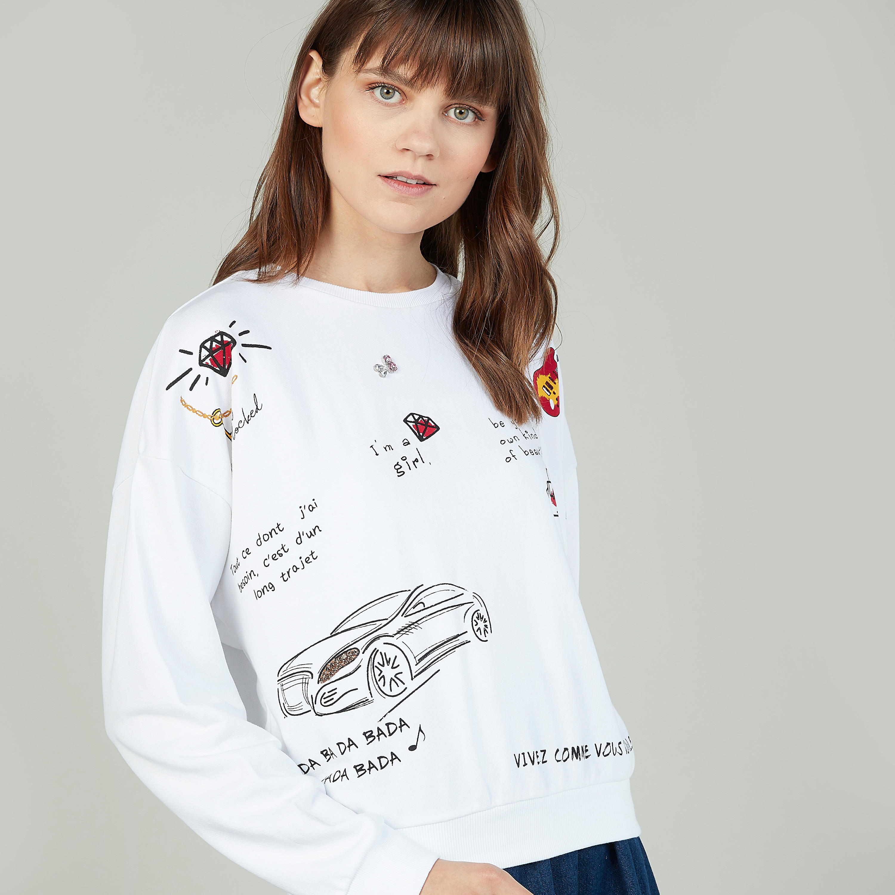 Printed Sweatshirt with Round Neck and Long Sleeves-women-winterwear-hoodiesandsweatshirts-sweatshirts-image-3